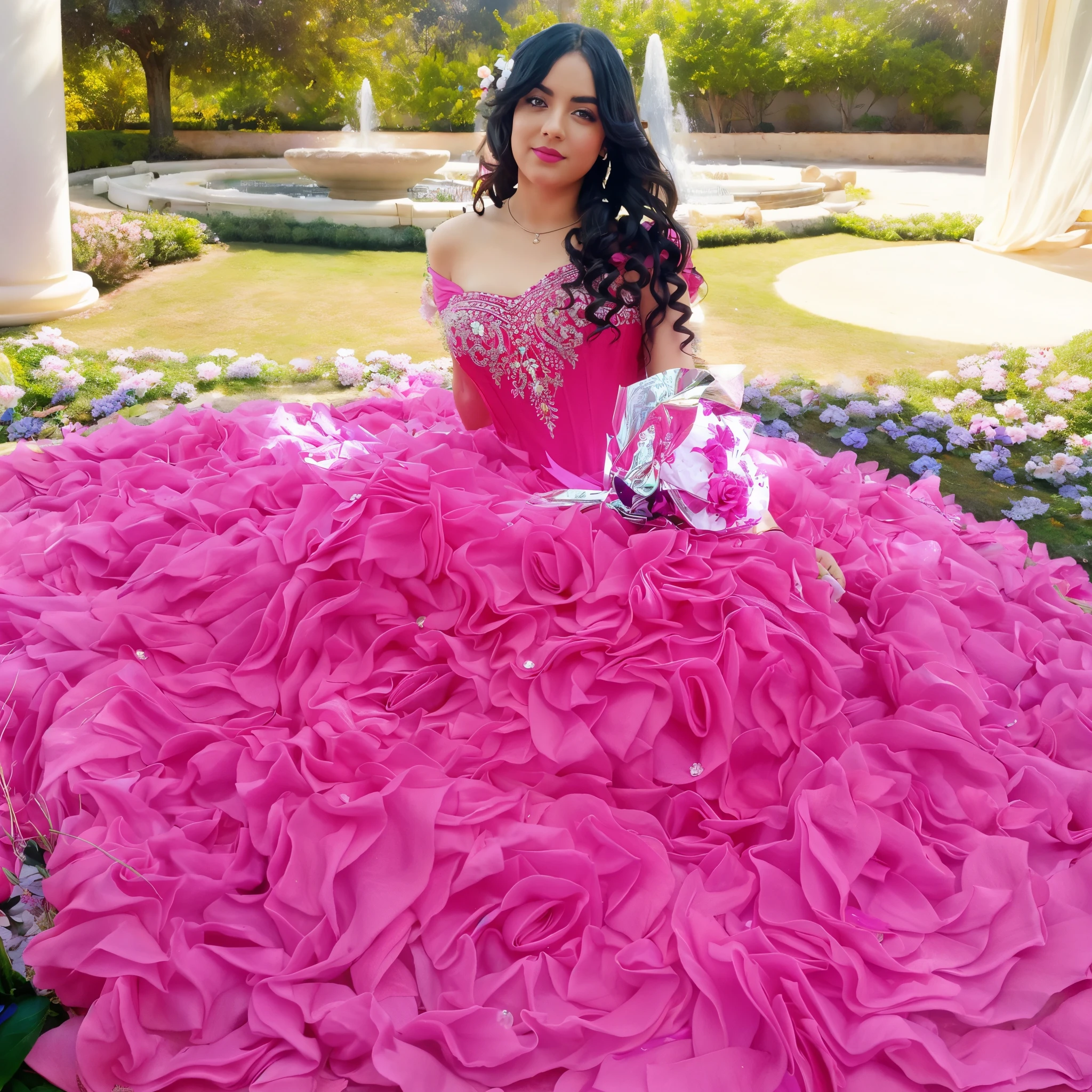 (un piso de flores rosas, a garden with trees in the background), (La mejor calidad:1.2) vivid colors, (realista:1.37) detailed petals, (Medio:1.1) oils, (foco nítido) rosas rosadas y rojas detalladas, (Ultra detallado) hojas verdes, (Bokeh) fondo suave y borroso, (Studio lighting) Luz solar natural, (De color) Paleta de colores vibrantes.