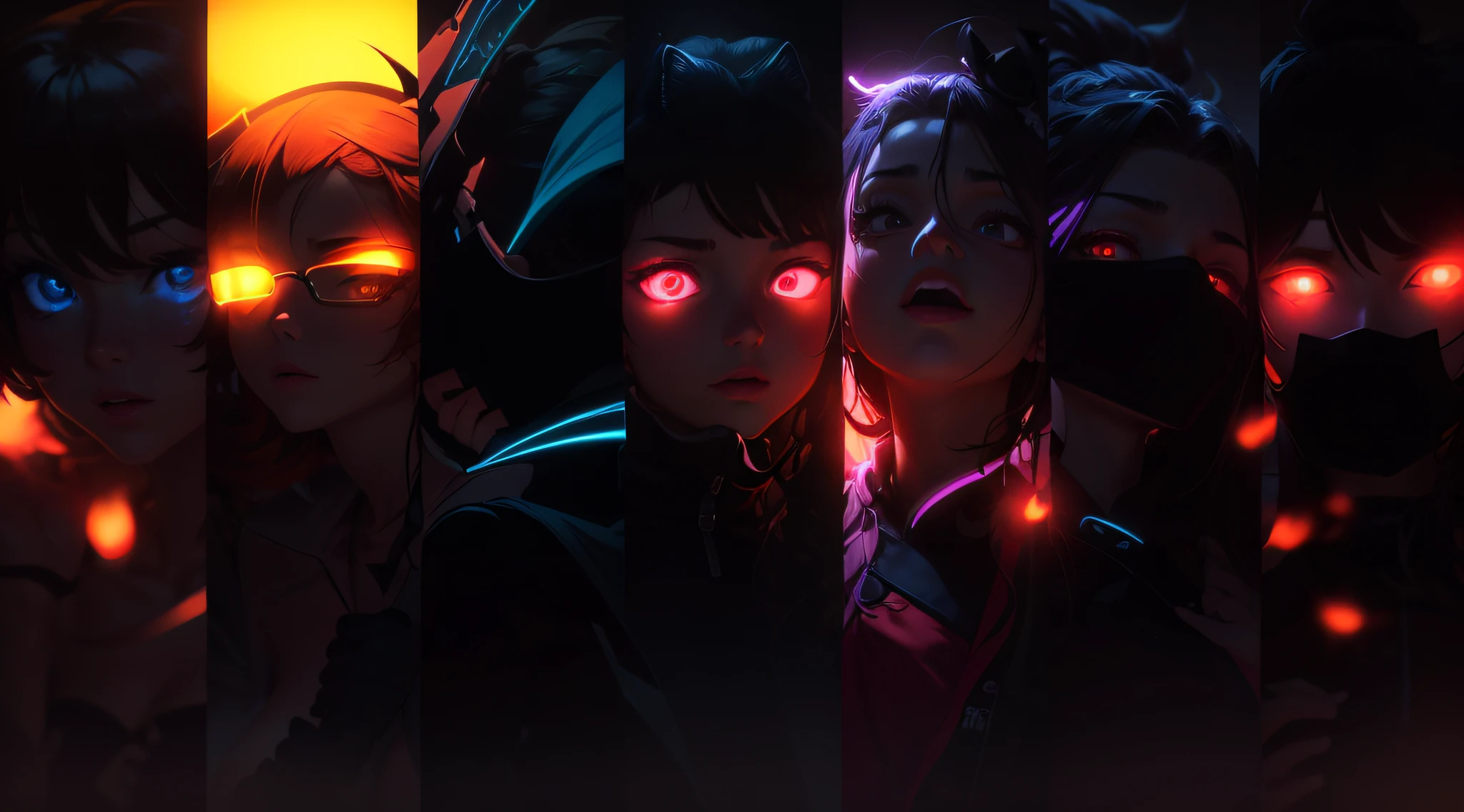 Imagine a vibrant and unique scene: a night scene shrouded in neon, where phonk-style anime characters dance to catchy beats. Vibrant lines and fluorescent colors highlight your energetic expressions, while the shadows play an intriguing game of light and dark. Create an image that captures the essence of the phonk style, with characters in dynamic poses, enveloped by the pulsating atmosphere of the music and the striking visuals of urban elements illuminated by neon light. Esta cena deve intrigar e atrair quem a observa, despertando curiosidade e convidando-os a explorar mais desse mundo estilizado e envolvente. estilo hardstyle phonk com os olhos brilhando