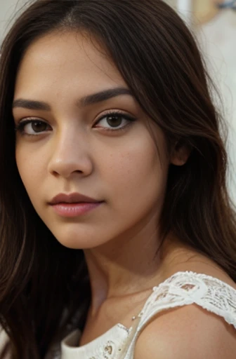 Ana Mujer madurar totalmente , ojos marrones, , cabello corto marron y ojos grandes, Maquillaje natural, staring directly into camera, cara con artgram, maquillaje sutil, , la ropa bonita.