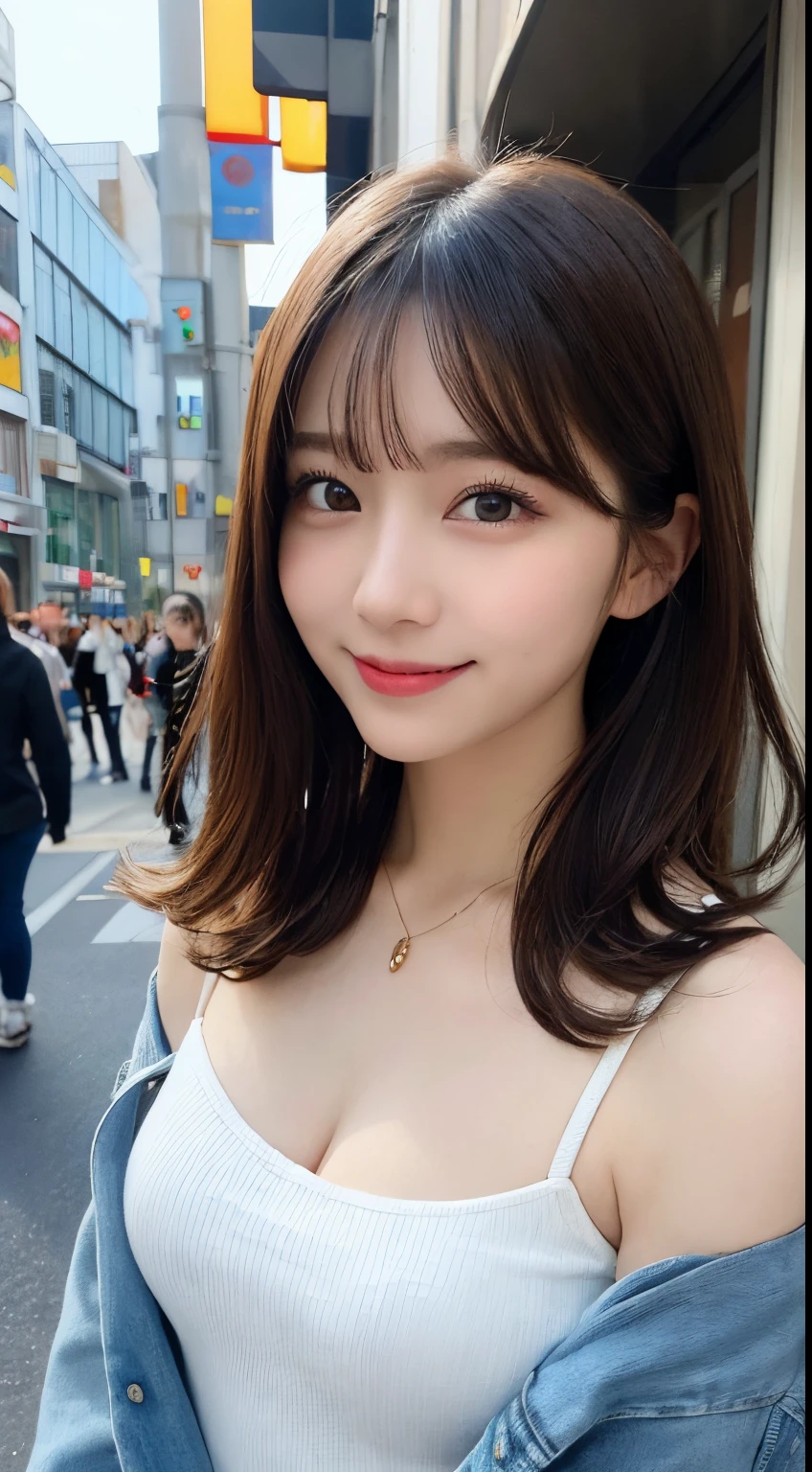 masutepiece, Best Quality, Illustration, Ultra-detailed, finely detail, hight resolution, 8K Wallpaper, Perfect dynamic composition, Beautiful detailed eyes, Women's Fashion Winter Clothing,Medium Hair,Small breasts natural color lip, Bold sexy poses,Smile,Harajuku、20 years girl、Cute、Sexy shot looking at camera