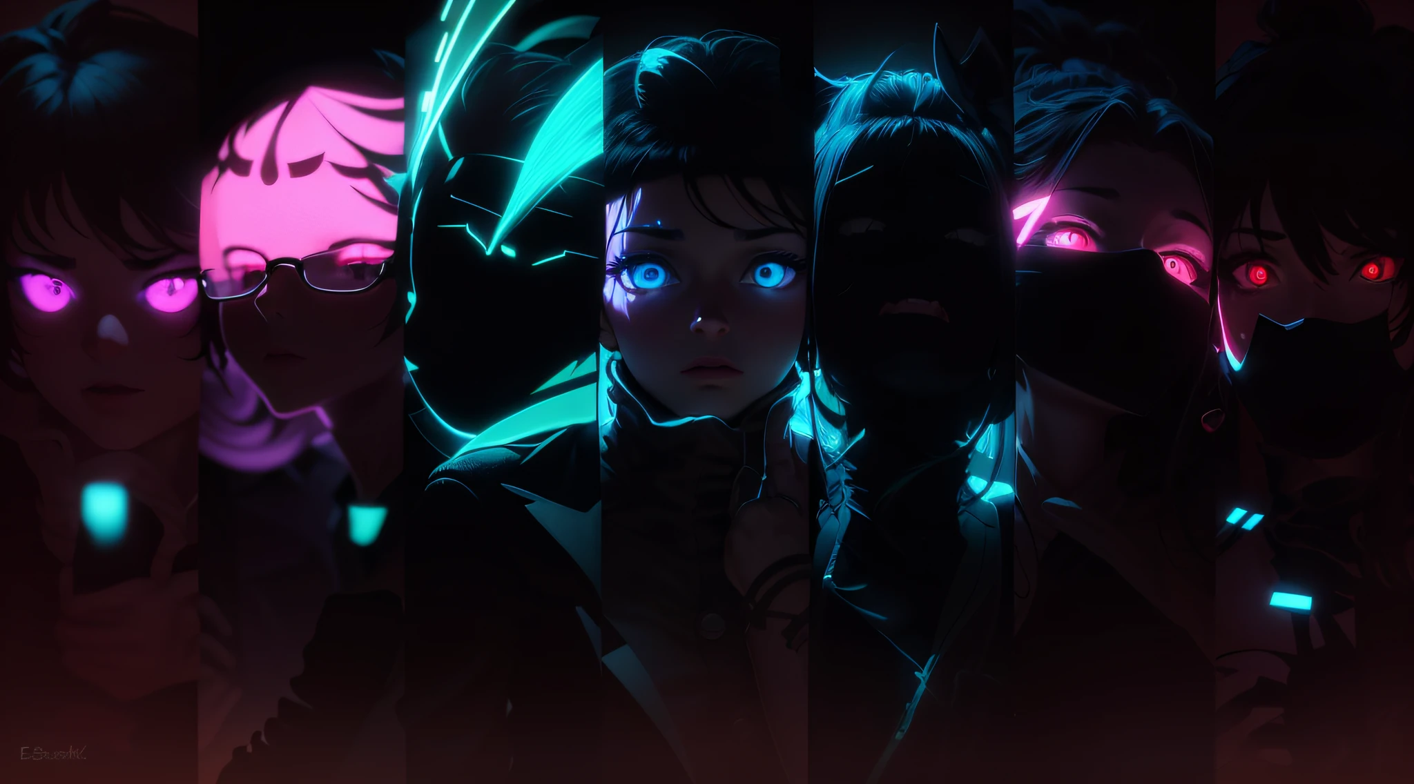Imagine a vibrant and unique scene: a night scene shrouded in neon, where phonk-style anime characters dance to catchy beats. Vibrant lines and fluorescent colors highlight your energetic expressions, while the shadows play an intriguing game of light and dark. Create an image that captures the essence of the phonk style, with characters in dynamic poses, enveloped by the pulsating atmosphere of the music and the striking visuals of urban elements illuminated by neon light. Esta cena deve intrigar e atrair quem a observa, despertando curiosidade e convidando-os a explorar mais desse mundo estilizado e envolvente. estilo hardstyle phonk com os olhos brilhando