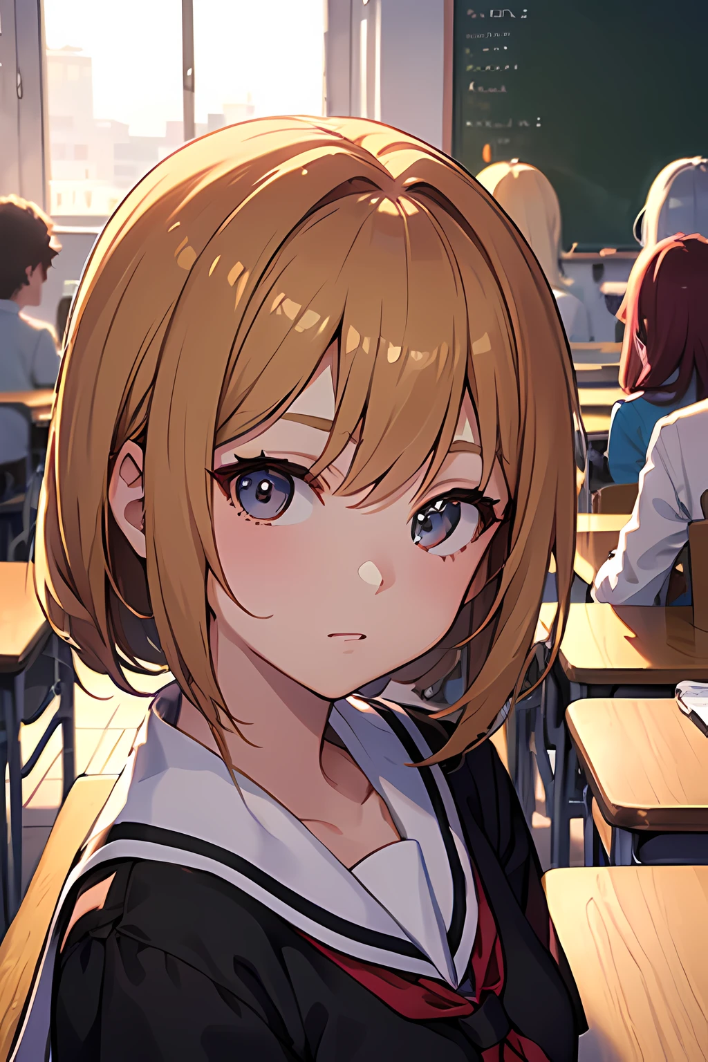 masterpiece, absurdres, best quality, ultra detailed, high Resolution, detailed illustration, bright colour, (extremely beautiful detailed face and eyes, Delicate beautiful face, 1 girl, cute face:1.3), (magenta eyes:1.1), sparkling eyes, big eyes, medium breasts, (perky breasts:1.1), (pointy breasts:1.1), medium hips, glamorous body, white skin, BREAK, long bob cut, (blonde hair:0.8), messy hair, detailed hair, shiny hair, BREAK (undressed, sailor uni form:1.3), perfect lighting, (embarrassed:1.3), (ecstasy, vulgarity:1.5), (trembling:0.8), (Sleeping on your back, On the mat, From above:1.3),