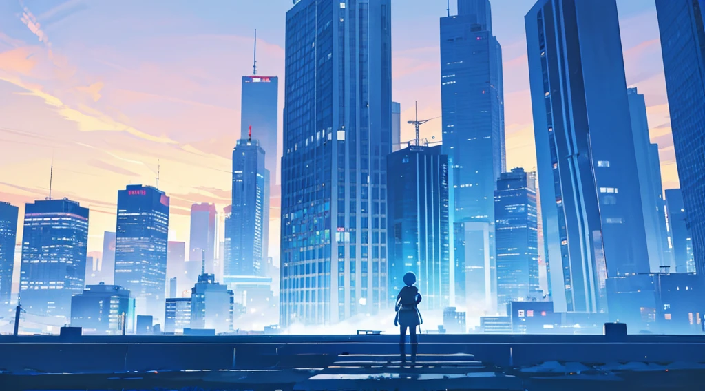 building silhouette, glowing blue color