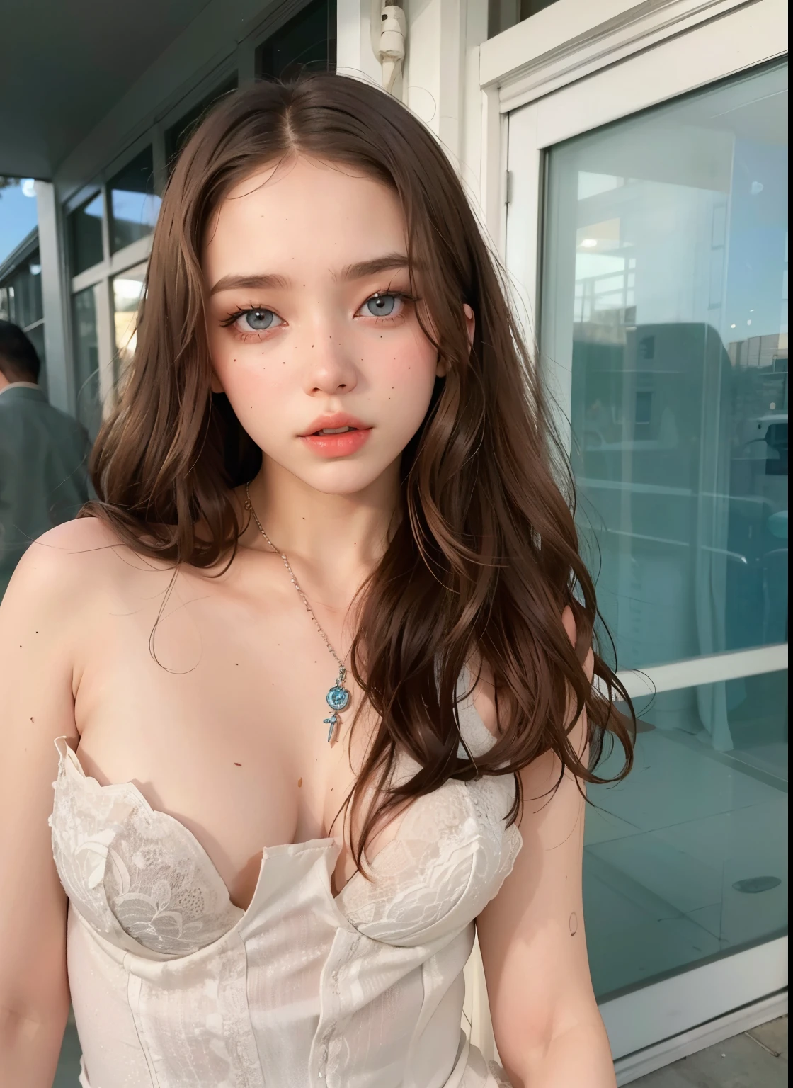 Un primer plano de una mujer con un vestido blanco posando para una foto, with pale skin, Angelawhite, Barbara Palvin, hermosa dama, Modelo muy bonita, pale fair skin!!, Dasha Taran, Mujer preciosa, 18 years old, Retrato Sophie Mudd, sonrisa sensual, Anna Nikolanova aka Newmilky, sydney sweeney