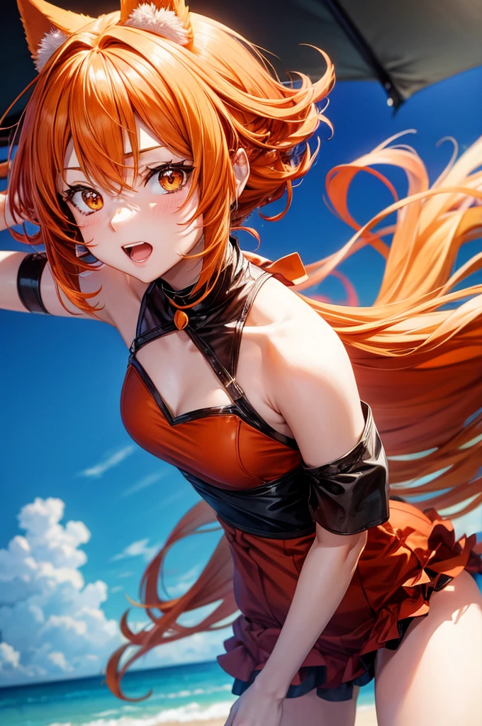 anime girl with orange hair and ears.