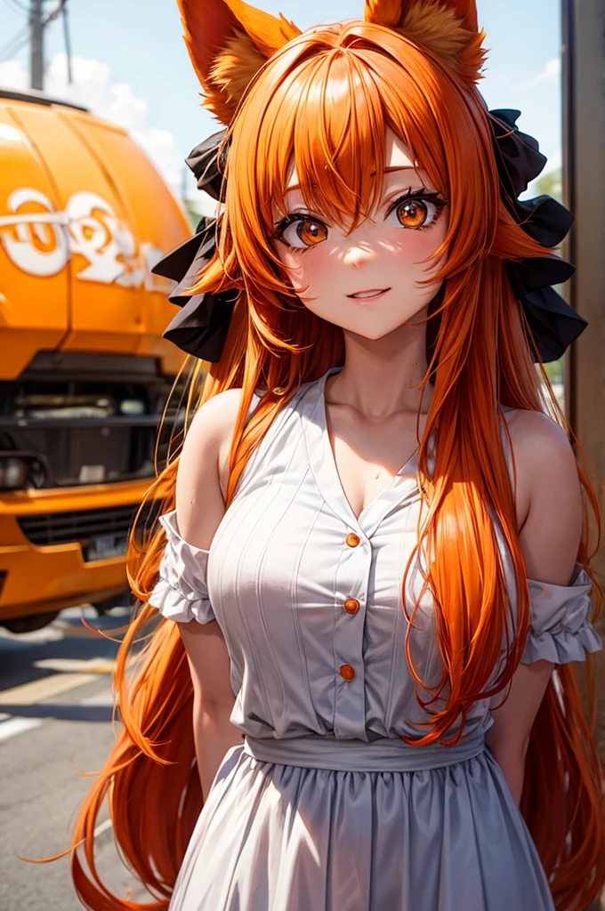 (masterpiece, best quality), 1girl, torn clothes, (torn) playboy bunny, photo session, fishnet legwear, orange hair, arms behind back, <lora:add_detail:1>