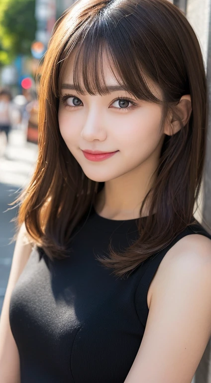 masutepiece, Best Quality, Illustration, Ultra-detailed, finely detail, hight resolution, 8K Wallpaper, Perfect dynamic composition, Beautiful detailed eyes, Women's Fashion Summer,Medium Hair,Small breasts natural color lip, Bold sexy poses,Smile,Harajuku、20 years girl、Cute、Looking at the camera and waiting for the sexy shot to start