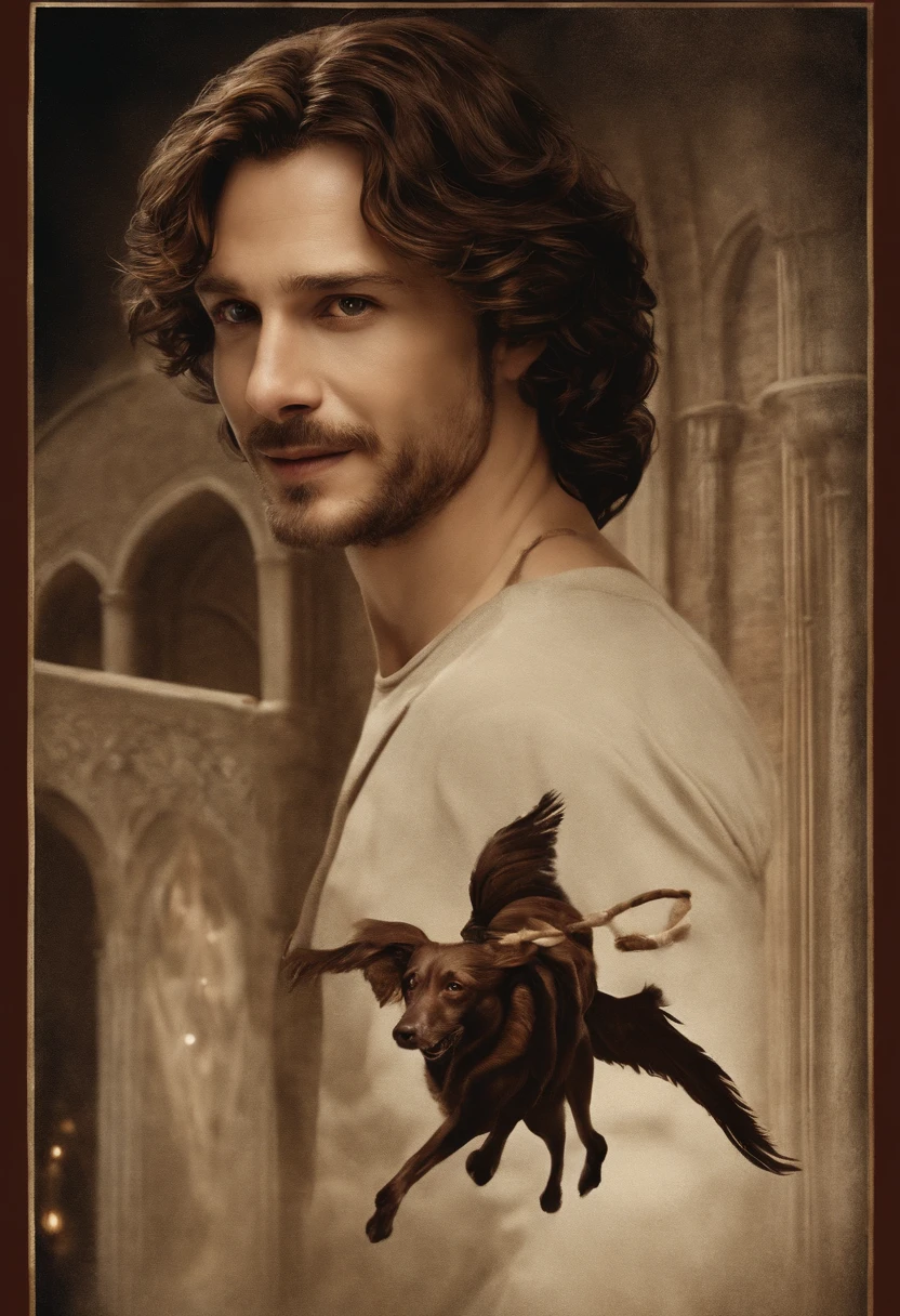 The image is of Sirius playing a game of Quidditch, zooming through the air with a mischievous grin on his face as he attempts a risky maneuver.,Harry Potter series,Sirius is tall with shaggy curly brown hair, with brown eyes and a goatee. Famously portrayed by Gary Oldman, male