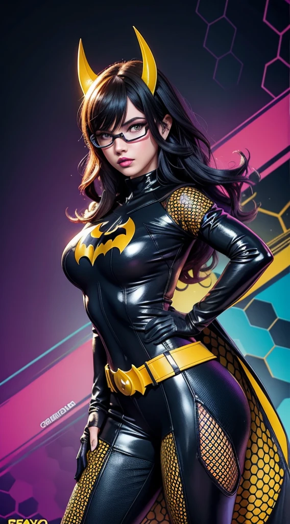 Batgirl sexy de DC Comics, Obra maestra, La mejor calidad, abstracto, psicodelic, neon, (honeycomb pattern), (creativo:1.3), sy3, SMM, fantasy00d