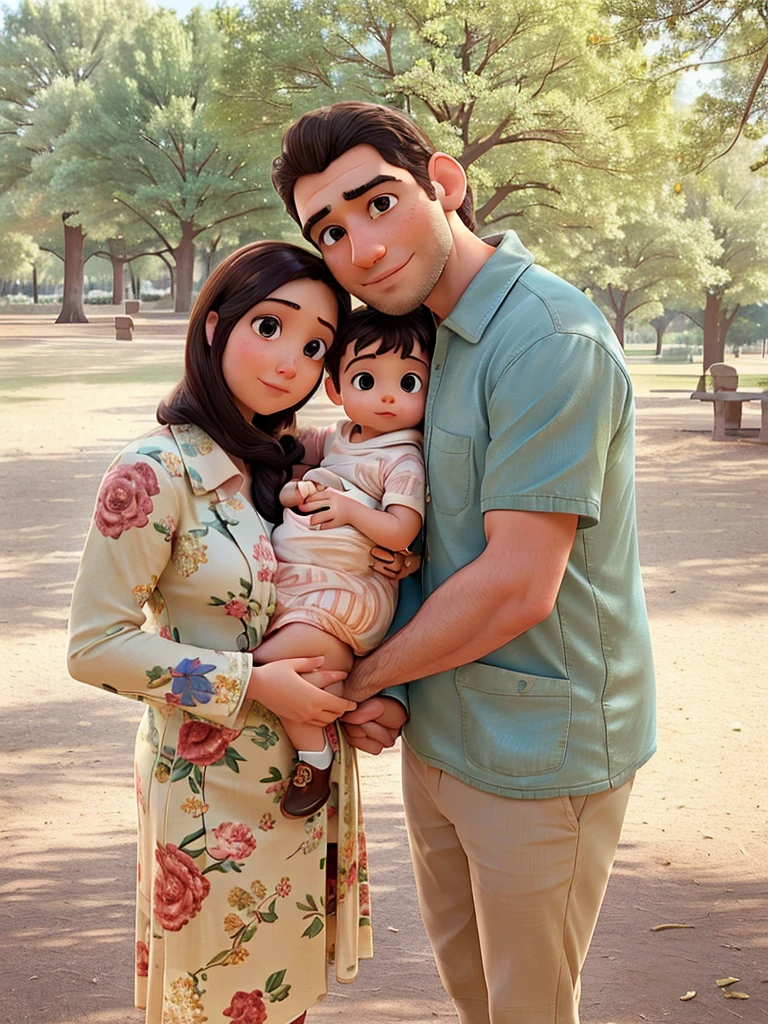 there is a man and woman holding a baby in a park, husband wife and son, portrait of family of three, happy family, profile image, profile picture, of a family standing in a park, ismail, family portrait, enes dirig, riyahd cassiem, very very low quality picture, yan morala, picture, a picture, very clear picture