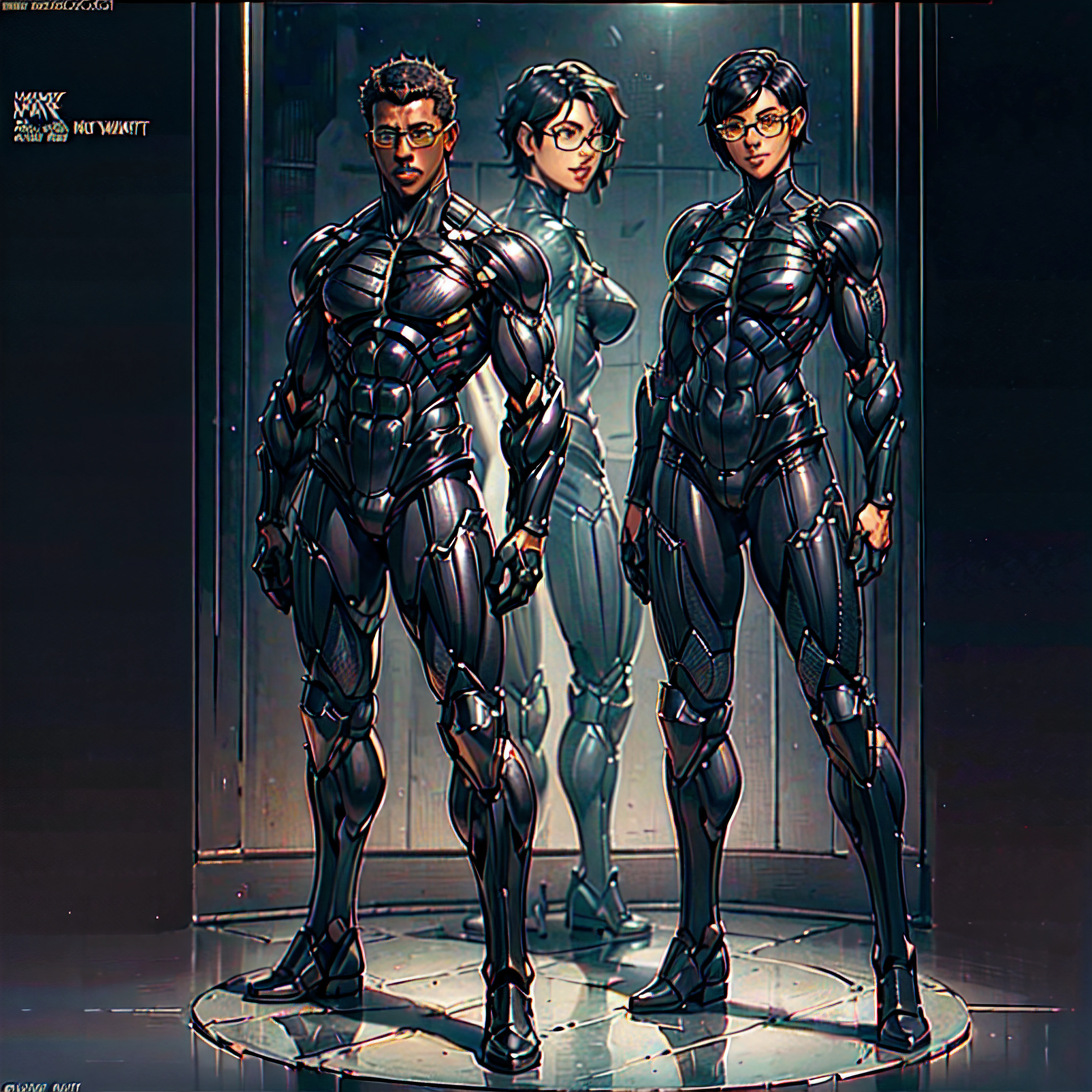 (ws1 Wesley Snipes , male), pose debout, ((corps entier)), ((Armure noire mate, )), (Masterpiece, Best quality), (detailed skin:1.3, Detailed face:1.3) DSLR,, ((Cheveux courts)), cheveux noirs), yeux bruns, High resolution, Ultra-pointu, 16k, Masterpiece, Three-sided View, lunettes, Plan large, sourire,