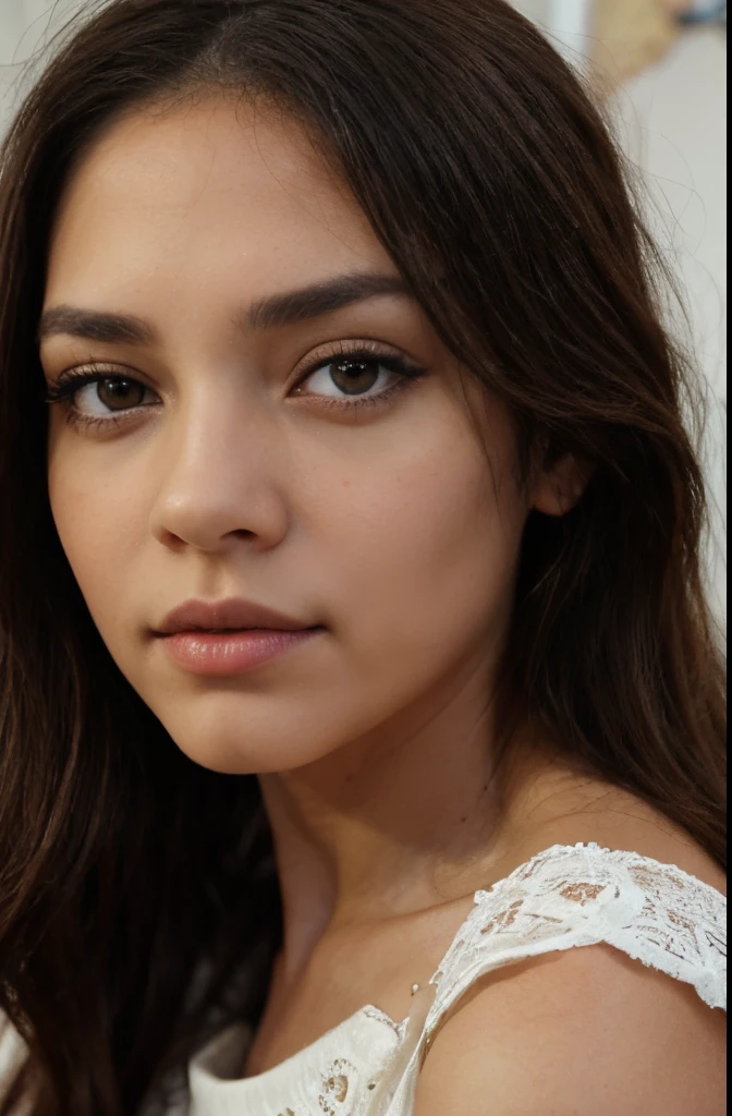 Ana Mujer madurar totalmente , ojos marrones, , cabello corto marron y ojos grandes, Maquillaje natural, staring directly into camera, cara con artgram, maquillaje sutil, , la ropa bonita.