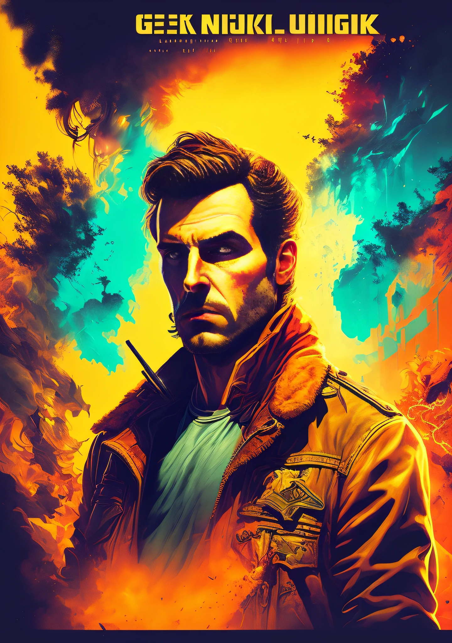 An epic-style 8K masterpiece inspired by Greg Rutkowski. A vibrant close-up poster shows a character holding a cigarette, criando uma atmosfera intrigante e rebelde. The album cover features detailed illustrations and a rich, paleta de cores envolvente. Grunge effects and radioactive background lighting add mystery and energy. Wide-angle composition captures epic details, enhanced by a 16-bit retro vibe. Intense lighting highlights contours, creating a luminous tapestry effect. A digital artwork that captures the essence of Greg Rutkowski, perfect for a captivating and unique album cover.
