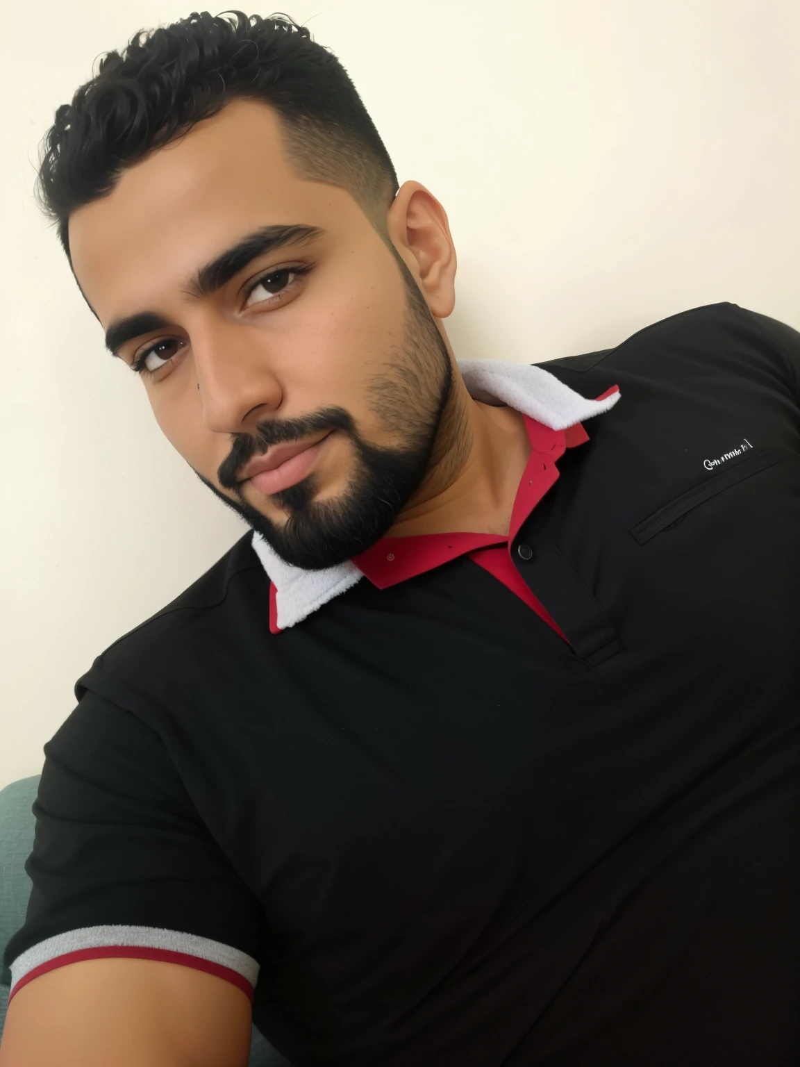Man with beard and black shirt sitting on a couch, Mohamed Reda, Emad Mostaque, Mohamed Chahin, imagem de qualidade muito baixa, Ahmad Merheb, Alex, Amr Elshamy, foto portait foto de perfil, imagem de perfil, foto de perfil profissional, Saadane AFIF, cerca de 3 5 anos, Sayem Reza