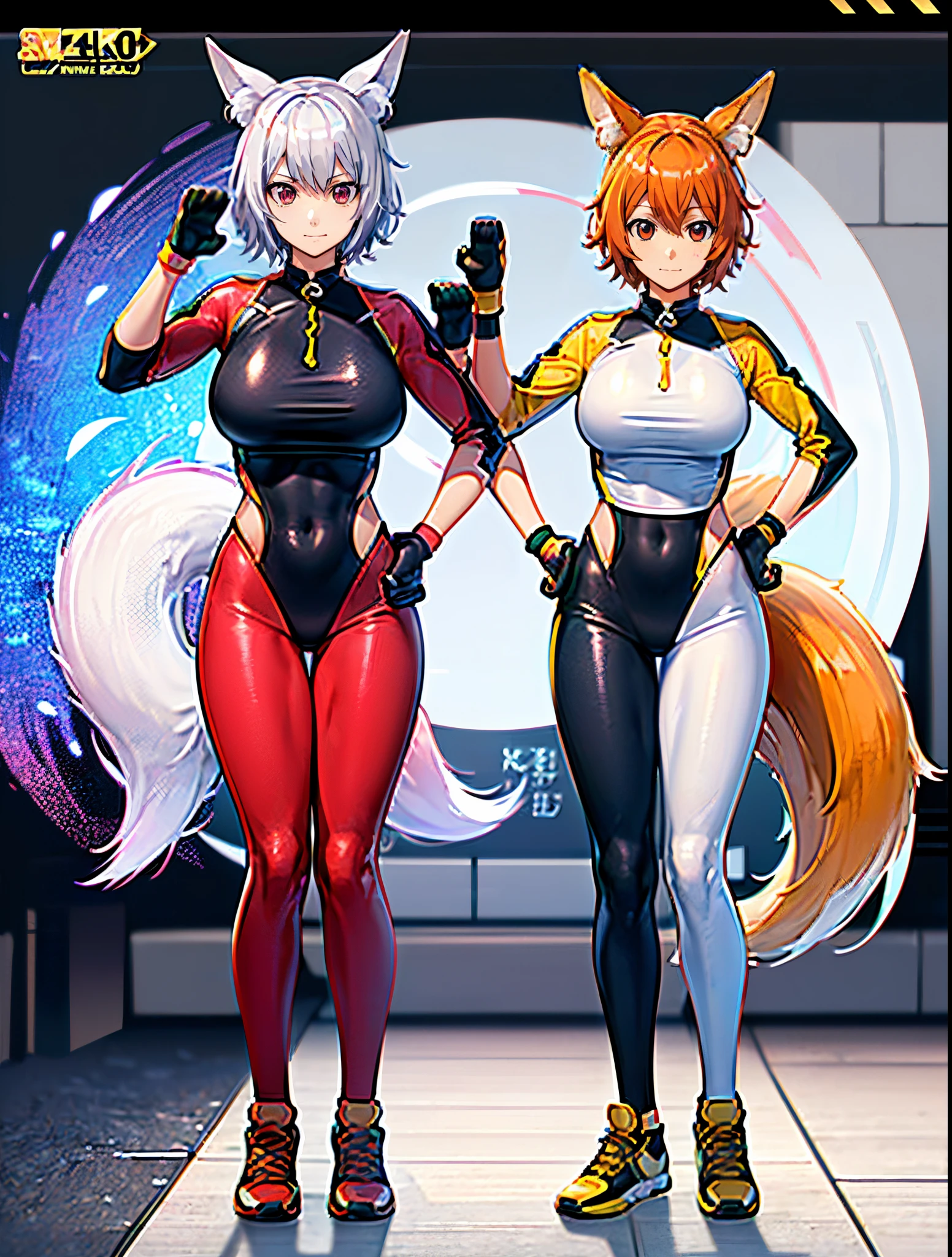 (best quality,4k,8k,highres,masterpiece:1.2),ultra-detailed, ((fox girl)), ((full body)), ((perfect body)), (((standing pose))), (((Jeet Kune Do fighter outfit))), ((pefect outfit)), ((detailed clothes)), ((perfect clothes)), ((fully detailed)), illustration,vivid colors