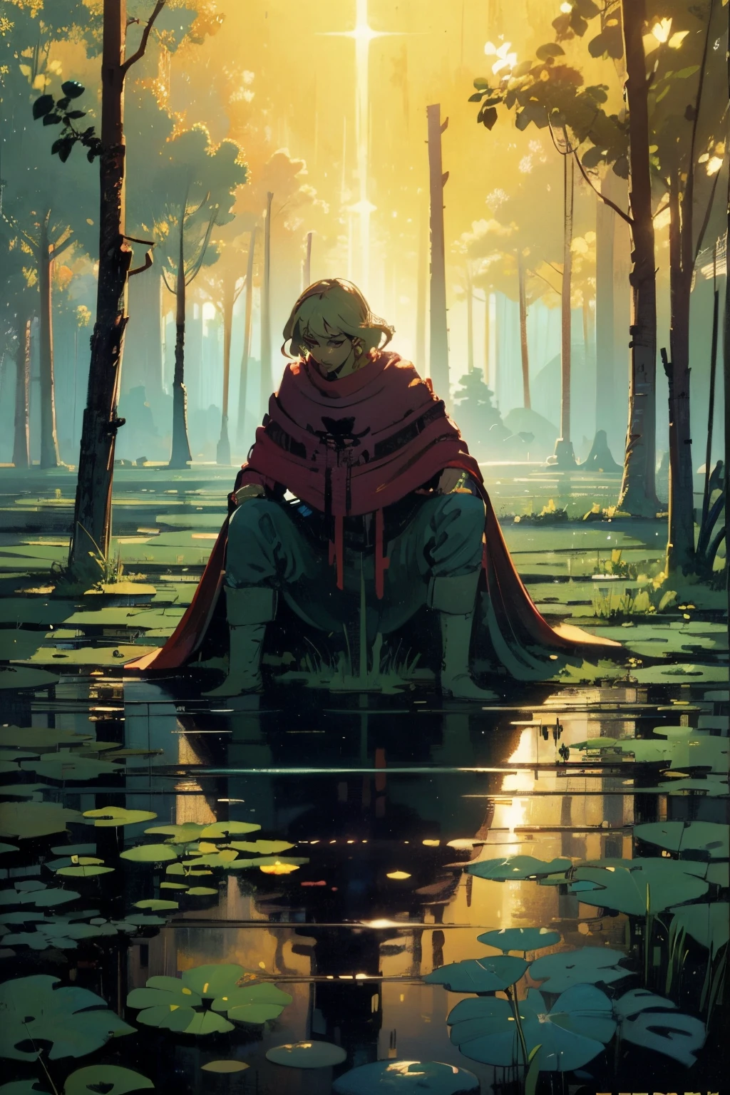 high resolution, (Arte Oficial, Beautiful and Aesthetic: 1.5) homem, swamp outfit ,swamp, Efeito de Luz, super detalhado