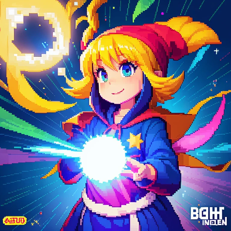 pixel art wizard、bright colour