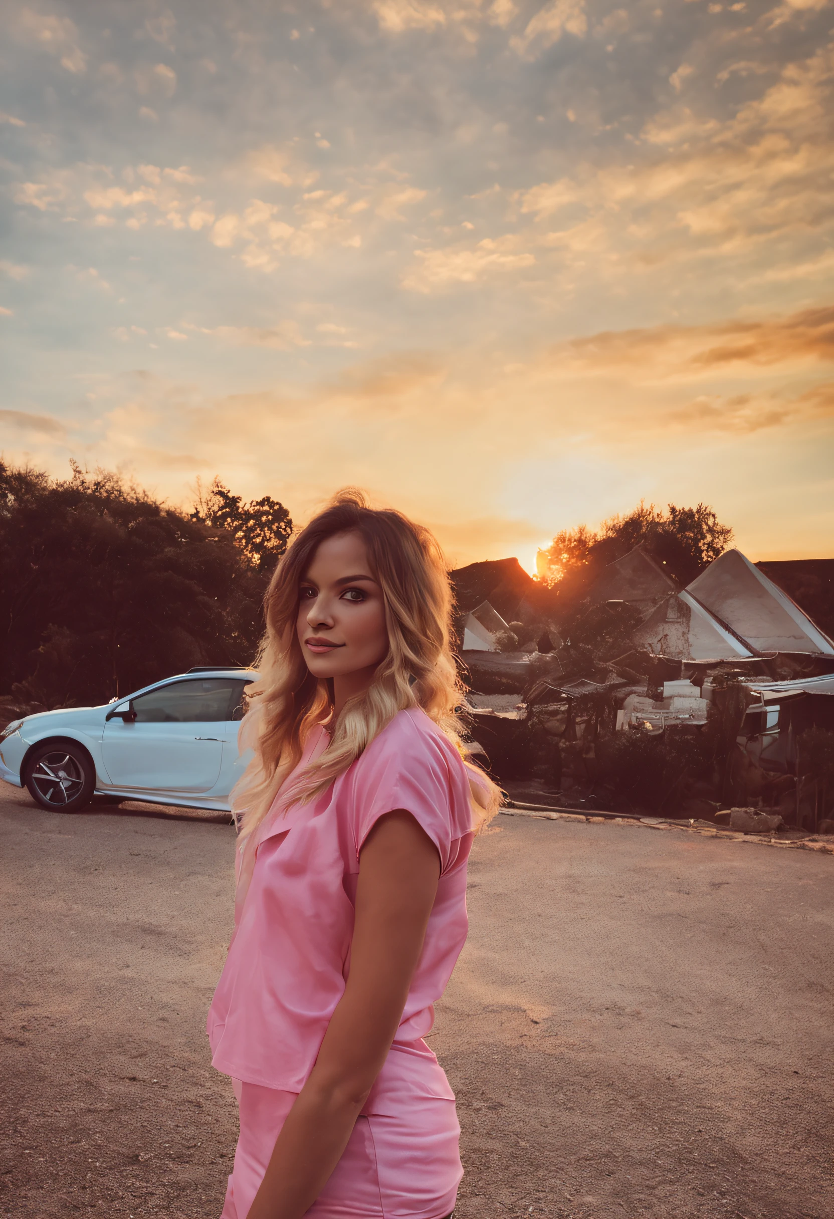 taken with iphone camera BREAK medium shot selfie of a pretty young woman BREAK (ombre:1.3) blonde pink BREAK film grain, medium quality