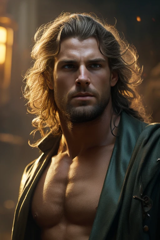 Character portrait, Tarzan the Psycho, head and torso portrait, blond hair,grizzled, wearing loin cloth, stretching, scantily clad , natural skin, soft impressionist perfect composition, rugged face, intricate, masterpiece, expert, insanely detailed, 4k resolution, by Frank Frazetta and Bernie Wrightson and Moebius, sharp focus, emitting diodes, smoke, artillery, sparks, racks, system unit, motherboard, by pascal blanche rutkowski repin artstation hyperrealism painting concept art of detailed character design matte painting, 4 k resolution blade runner