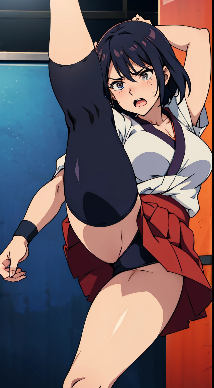 "Anime girl shows off dynamic and sexy flying kick,Naughty manga dojo、Tears in the skirt、