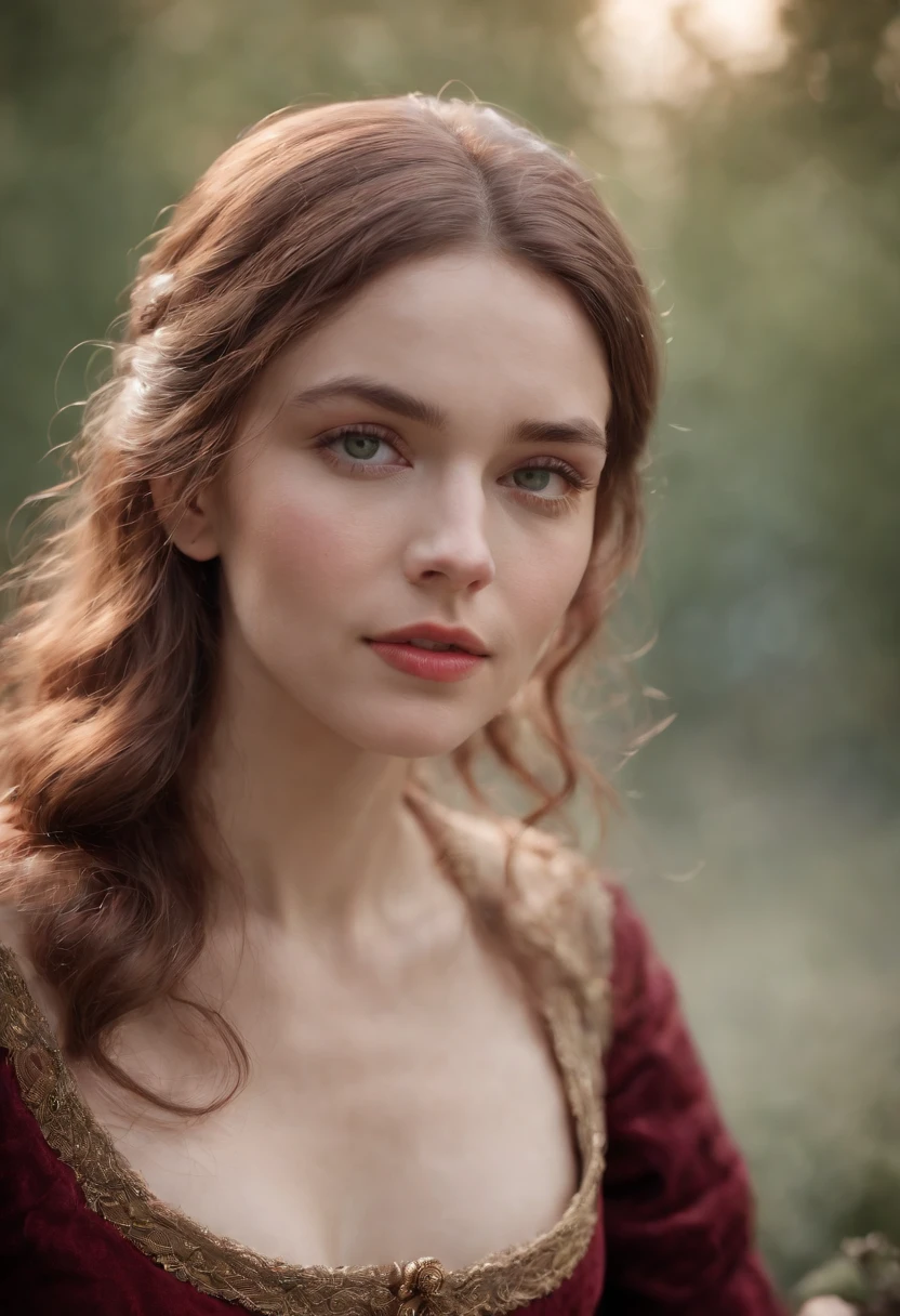 (((A deep reddish scar runs across her left cheek))) light skinned, Women around 19 years old, Natural gray hair, Distinctive green eyes, Wearing Cole, slender and graceful,, Beautiful, Candlelight in medieval atmosphere, Ultra Sharp Focus, realistic shot, Women's clothing in the Middle Ages, Tetradic color (Scar:1.4)
