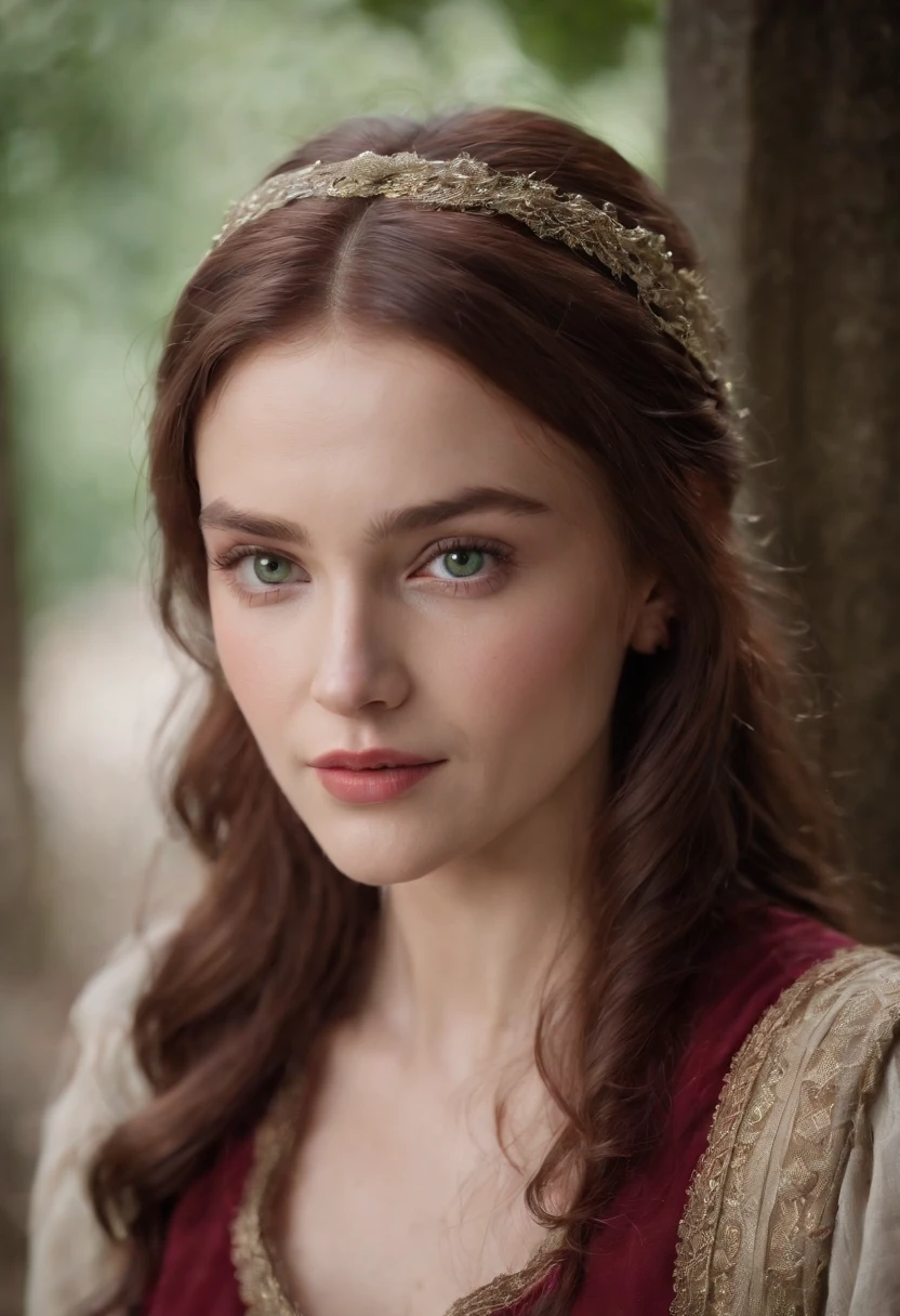 (((A deep reddish scar runs across her left cheek))) light skinned, Women around 19 years old, Natural gray hair, Distinctive green eyes, Wearing Cole, slender and graceful,, Beautiful, Candlelight in medieval atmosphere, Ultra Sharp Focus, realistic shot, Women's clothing in the Middle Ages, Tetradic color (Scar:1.4)