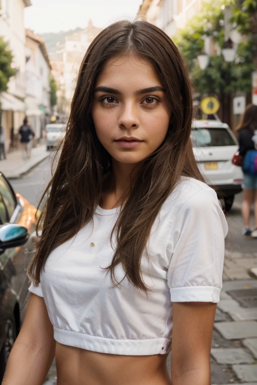 Cara chica morena, ultrarealista, fotorealismo.Detalle ultrafino, cara normal