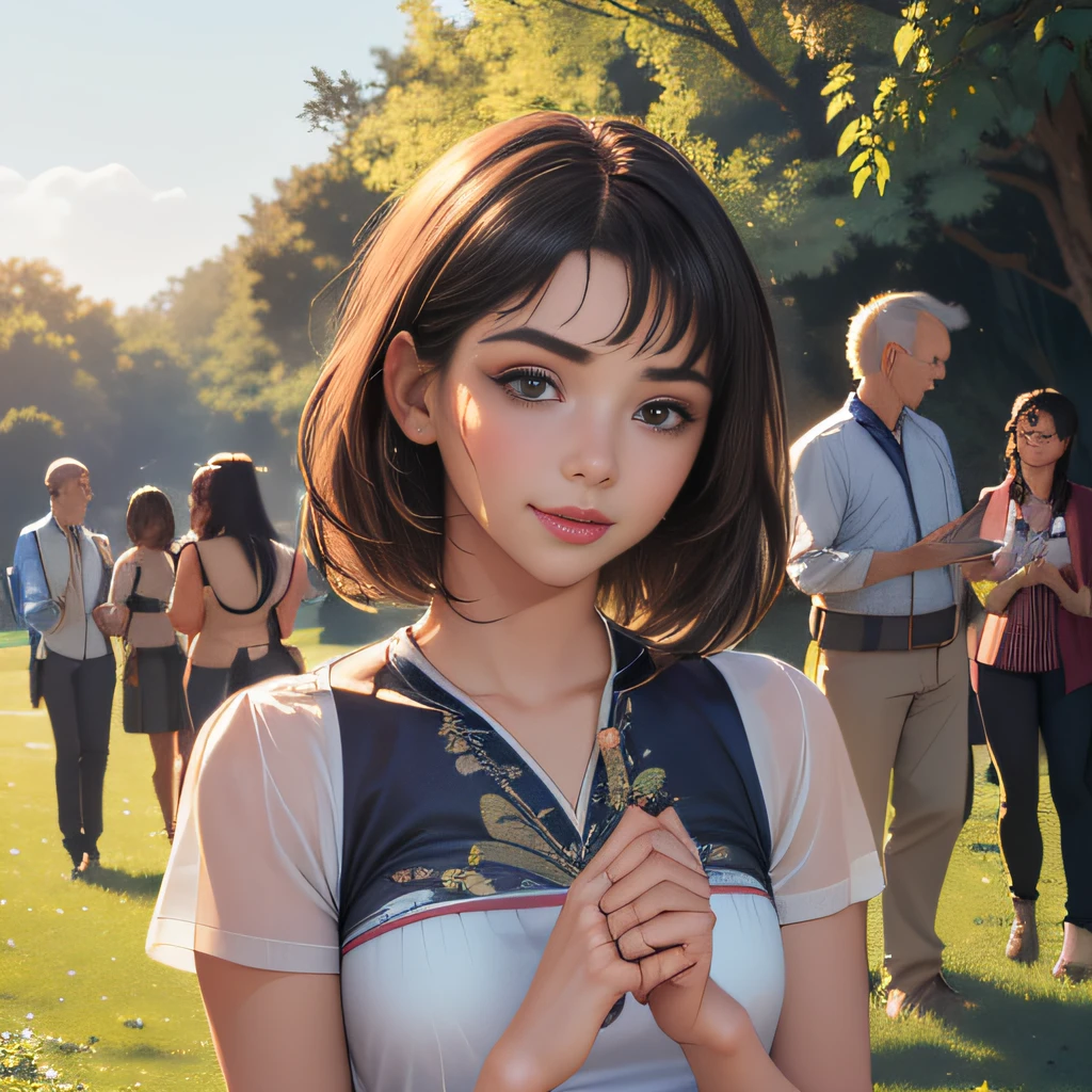 (extremely detailed 8K wallpaper:2), (photo:2), (24 years old Xuan Beautiful girl:2), (gives a lecture to friends:2), Detailed (Face & Eyes), (hyper realistic:1), (Highly detailed:1), (Epic Realistic:1), rim light, (Maximum details:1), Cosy, (body complet:1.3), (looking a viewer:2), (Attractive qualities of a woman:2), (attractive female:2), (Attractive:2), Smile, intelligence, sympathy, Grace, A sense of style, Fitness, Care, optimism, (sensitivity:2), frankness, Romantic gestures, playfulness, Fashion Sense, (sensuality:2), charm, modesty, Thoughtfulness, (femininity:1), flirtatiousness, warmth, (Physical Attractiveness:2), beautiful smile, Love of Life, Strength and power, Vulnerability, curiosity, wonder, Love, (Nature's prehistory:2), Kawaii, waifu, beautiful breasts, (attractive body:2), (handsome body:2), BEAUTIFUL POSE, attractive pose, (nice feet:1.0), (beautiful clothing:1), (Classic clothes:2), (elegant clothing:2), (European Clothing:2), detailed clothes, (upskirt:1), (blouse:1), (provocative pose)