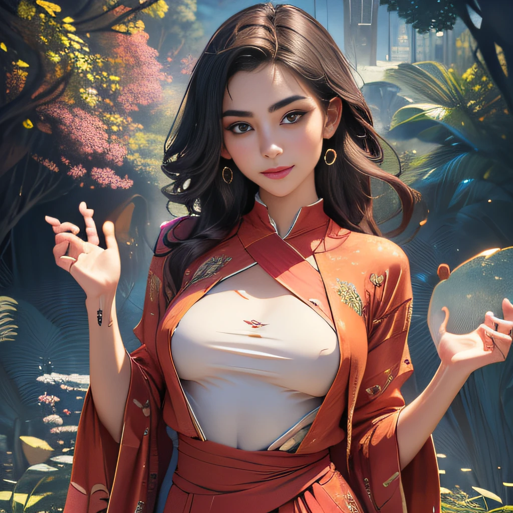 (Extremely detailed 8k wallpaper:2), (photo:2), (26 years old soigne Beautiful girl:2), (gives a lecture to friends:2), detailed (Face and eyes), (hyper realistic:1), (highly detailed:1), (epic realistic:1), rim light, (maximum details:1), cozy, (fullbody:1.3), (looking at viewer:2), (Woman's Attractive Qualities:2), (Attractive Woman:2), (Attractive:2), Smile, Intelligence, Empathy, Gracefulness, Sense of Style, Fitness, Grooming, Optimism, (Sensitivity:2), Sincerity, Romantic Gestures, Playfulness, Fashion Sense, (Sensuality:2), Charm, Modesty, Thoughtfulness, (Femininity:1), Flirtatiousness, Warmth, (Physical attractiveness:2), A beautiful smile, A love of life, strength and power, vulnerability, curiosity, wonder, love, (nature background:2), kawaii, waifu, Beautiful breasts, (attractive body:2), (Beautiful body:2), Beautiful pose, attractive pose, (Beautiful legs:1.0), (Beautiful clothes:1), (classic clothes:2), (elegant clothes:2), (European clothes:2), detailed clothes, (skirt:1), (blouse:1), (provocative pose)