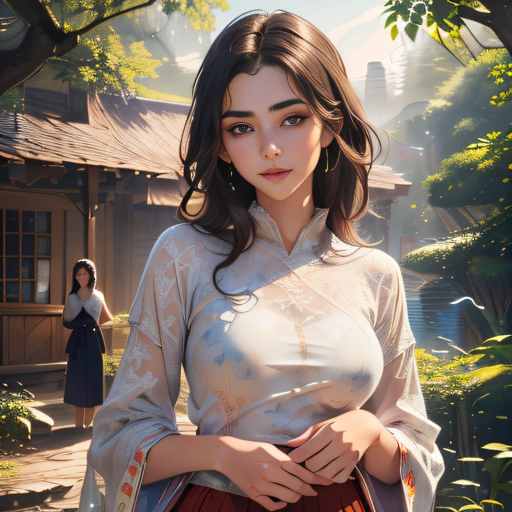 (extremely detailed 8K wallpaper:2), (photo:2), (24 years old Xuan Beautiful girl:2), (gives a lecture to friends:2), Detailed (Face & Eyes), (hyper realistic:1), (Highly detailed:1), (Epic Realistic:1), rim light, (Maximum details:1), Cosy, (body complet:1.3), (looking a viewer:2), (Attractive qualities of a woman:2), (attractive female:2), (Attractive:2), Smile, intelligence, sympathy, Grace, A sense of style, Fitness, Care, optimism, (sensitivity:2), frankness, Romantic gestures, playfulness, Fashion Sense, (sensuality:2), charm, modesty, Thoughtfulness, (femininity:1), flirtatiousness, warmth, (Physical Attractiveness:2), beautiful smile, Love of Life, Strength and power, Vulnerability, curiosity, wonder, Love, (Nature's prehistory:2), Kawaii, waifu, beautiful breasts, (attractive body:2), (handsome body:2), BEAUTIFUL POSE, attractive pose, (nice feet:1.0), (beautiful clothing:1), (Classic clothes:2), (elegant clothing:2), (European Clothing:2), detailed clothes, (upskirt:1), (blouse:1), (provocative pose)