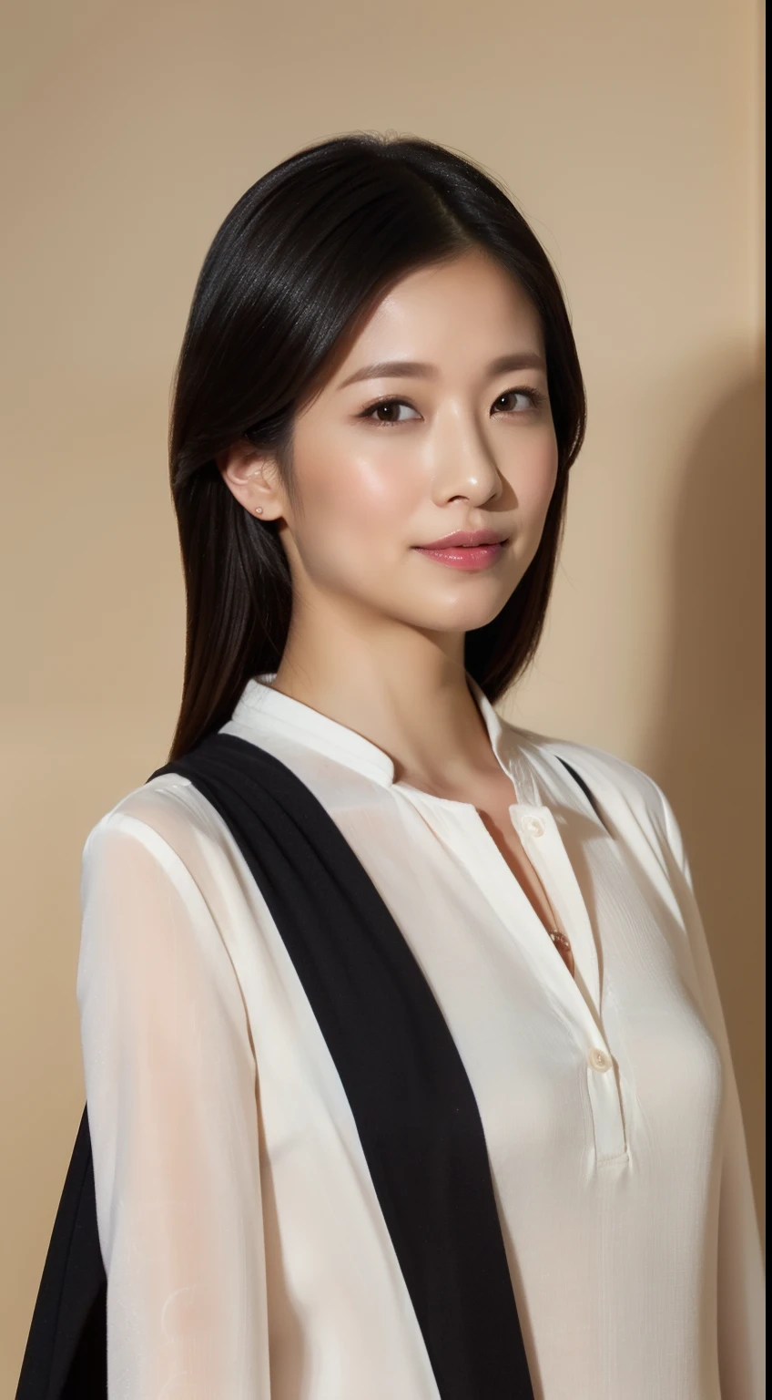 (Best quality at best:1.2, A high resolution, tmasterpiece:1.2), ultra - detailed, actual:1.37, beautidful eyes, beautiful detailed lips, Long eyelashes, Flawless skin, Smooth pores, in a panoramic view, perfect body figure, elongated silhouette, Clear stockings, Japanese elegant women in their thirties, exquisite facial features, Clean and charming face, art illustration.