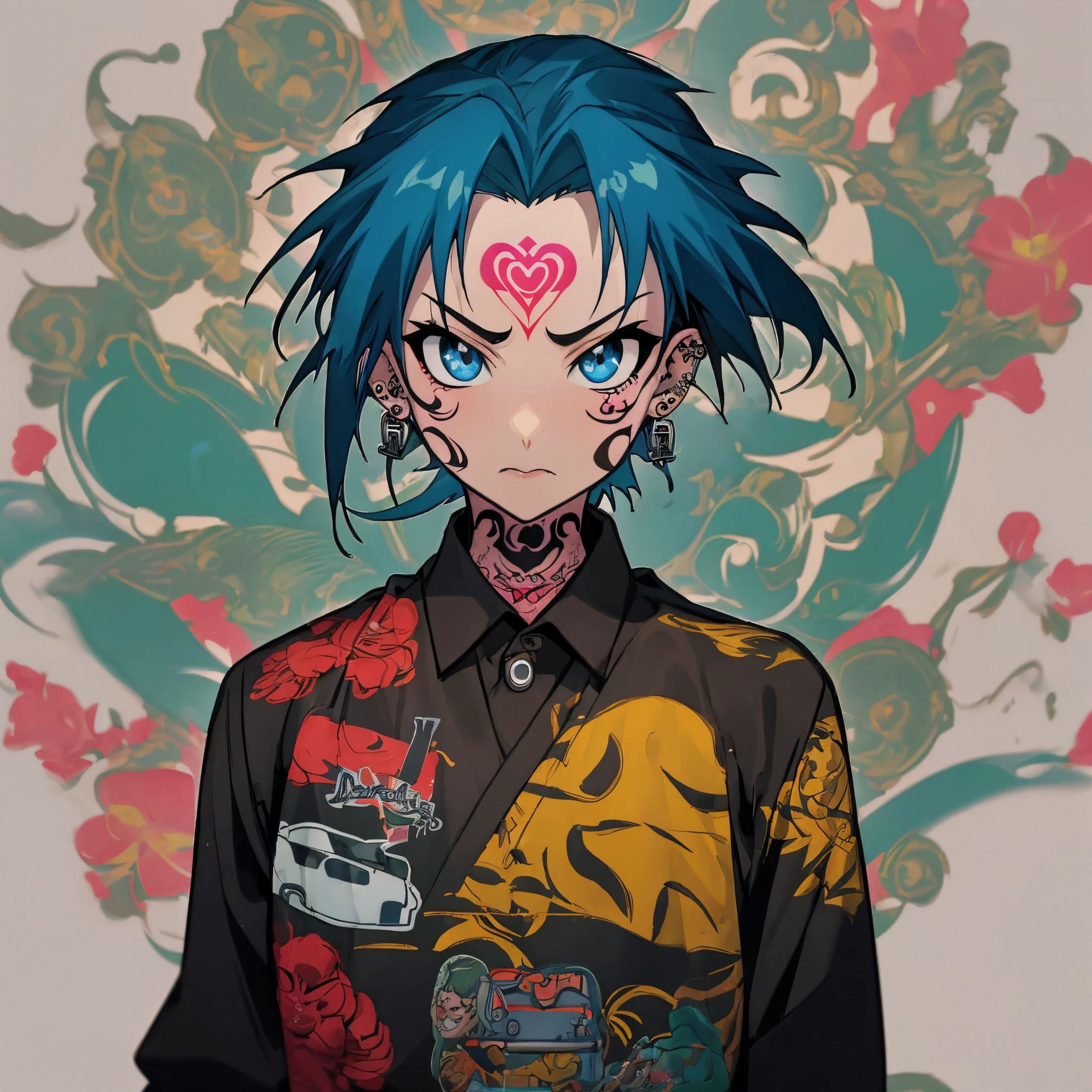 Gangster guy tattoos tattooed face piercing anime cartoon