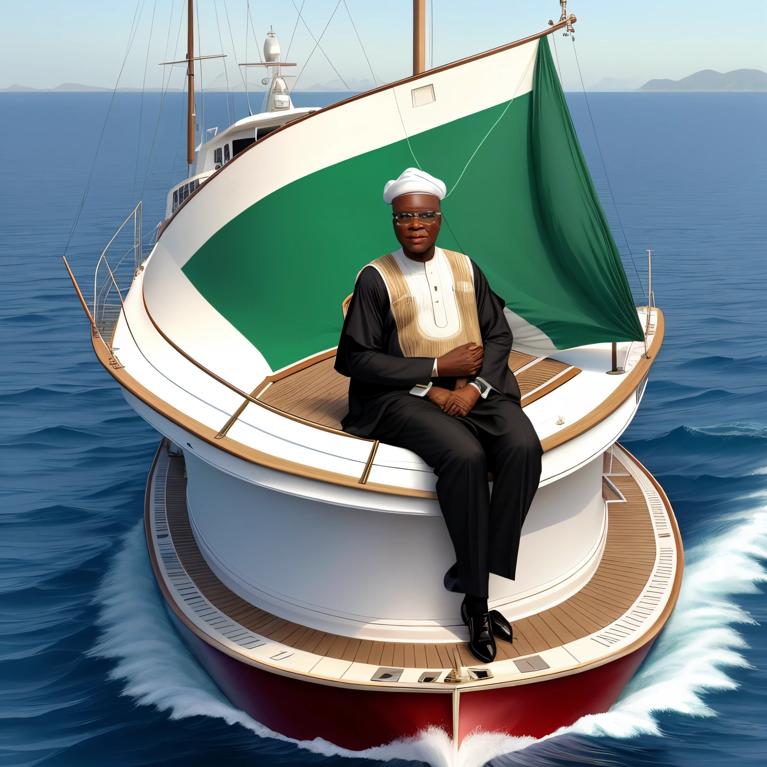 Nigeria president on a yacht sailing Nigeria to failure