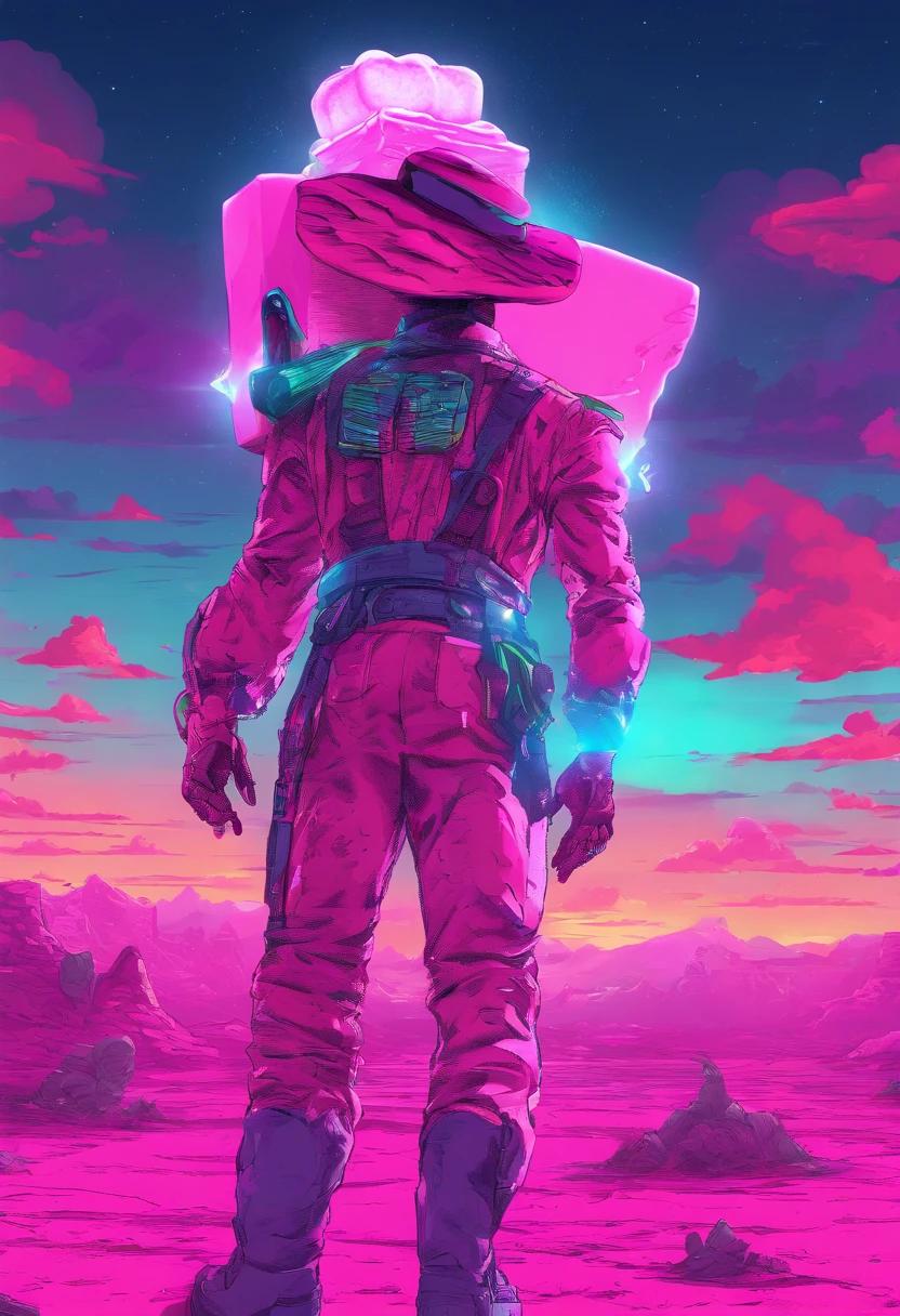 A man in a pink space suit standing on a rock - SeaArt AI