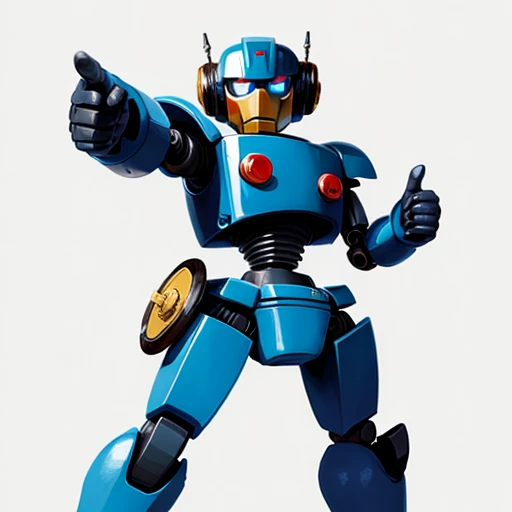 Blue background with a robot pointing