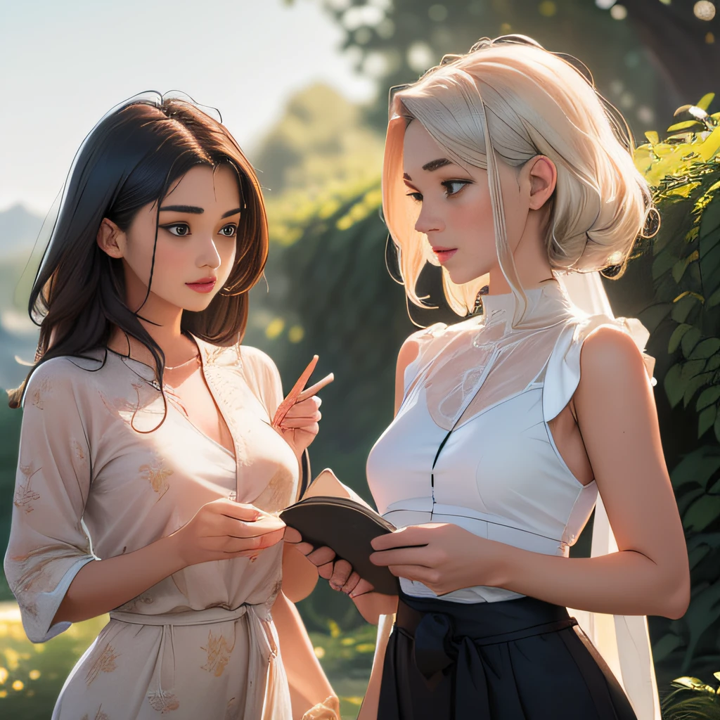 (extremely detailed 8K wallpaper:2), (photo:2), (22 years old Xuan Beautiful girl:2), (gives a lecture to friends:2), Detailed (Face & Eyes), (hyper realistic:1), (Highly detailed:1), (Epic Realistic:1), rim light, (Maximum details:1), Cosy, (body complet:1.3), (looking a viewer:2.0), (Attractive qualities of a woman:2), (attractive female:2), (Attractive:2), Smile, intelligence, sympathy, Grace, A sense of style, Fitness, Care, optimism, (sensitivity:2), frankness, Romantic gestures, playfulness, Fashion Sense, (sensuality:2), charm, modesty, Thoughtfulness, (femininity:1), flirtatiousness, warmth, (Physical Attractiveness:2), beautiful smile, Love of Life, Strength and power, Vulnerability, curiosity, wonder, Love, (Nature's prehistory:2), Kawaii, waifu, beautiful breasts, (attractive body:2), (handsome body:2), BEAUTIFUL POSE, attractive pose, (nice feet:1.0), (beautiful clothing:1), (Classic clothes:2), (elegant clothing:2), (European Clothing:2), detailed clothes, (upskirt:1), (blouse:1), (provocative pose)