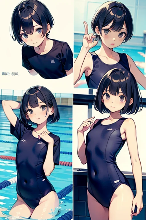 top-quality、Full limbs、complete fingers、Slender beauty、1 persons、School swim wear、swim wears、Ministry、bob cuts、In the middle of changing clothes、In the middle of taking off、embarassed expression