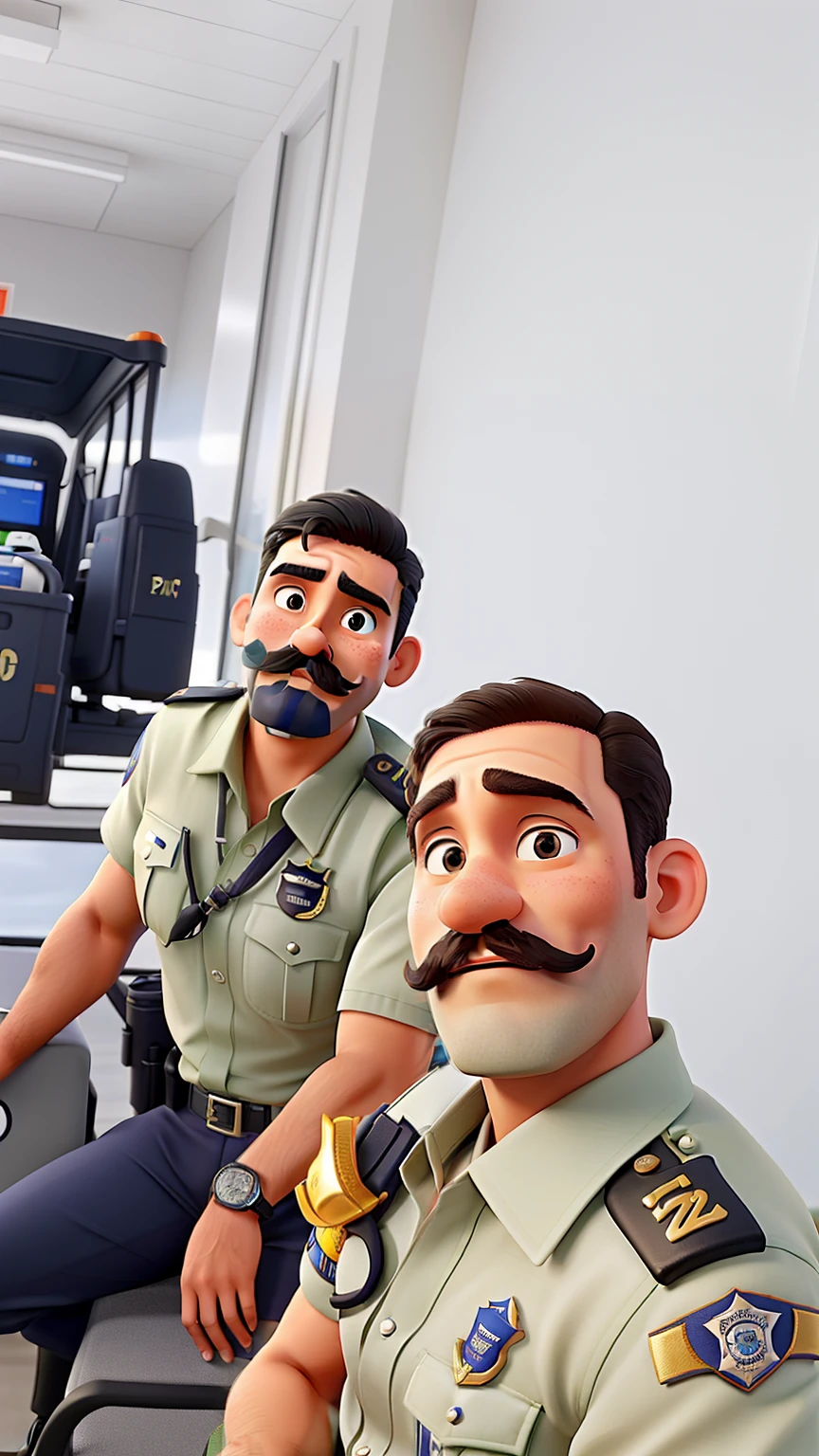 Two uniformed police officers with mustaches, em alta qualidade