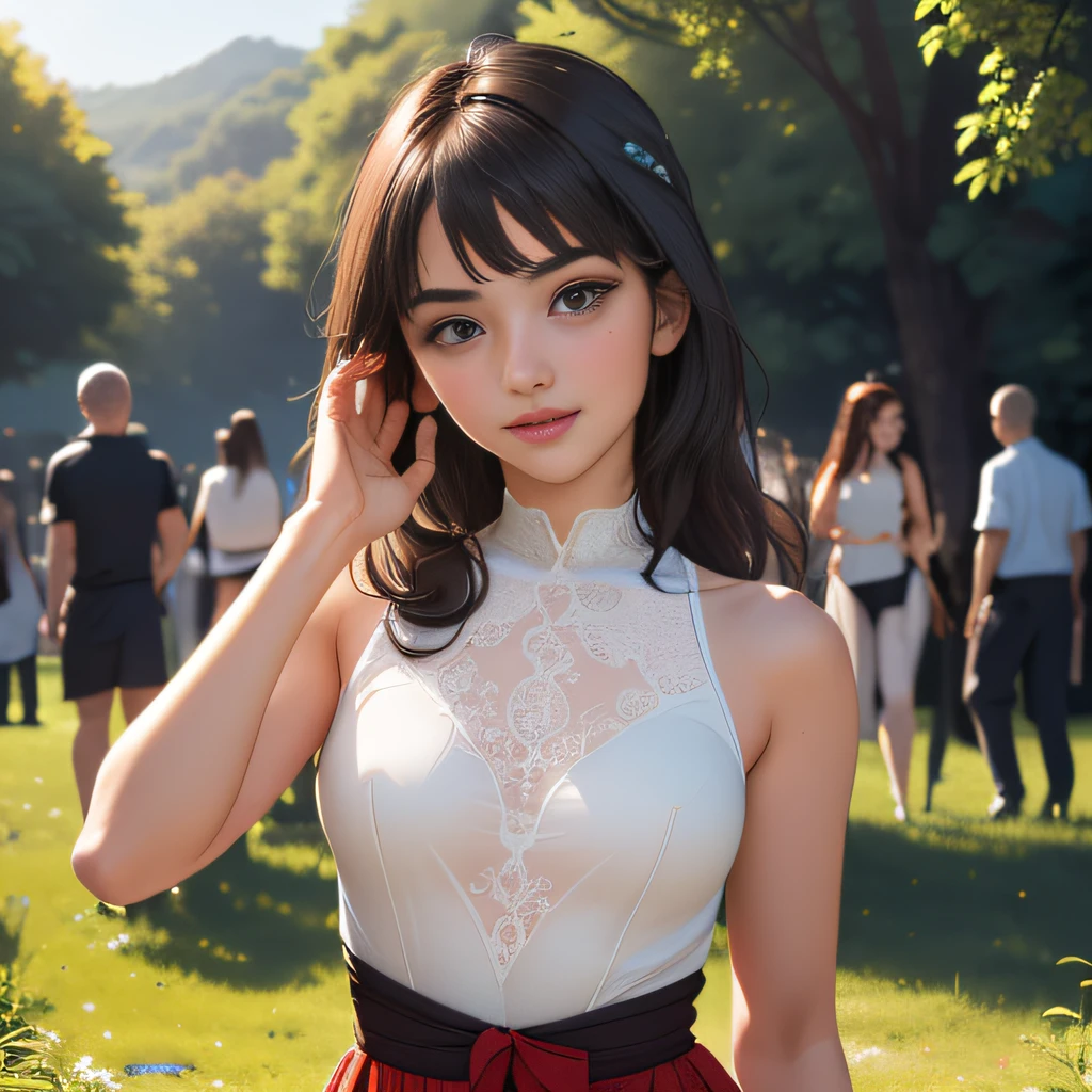 (extremely detailed 8K wallpaper:2), (photo:2), (25 years old Xuan Beautiful girl:2), (gives a lecture to friends:2), Detailed (Face & Eyes), (hyper realistic:1), (Highly detailed:1), (Epic Realistic:1), rim light, (Maximum details:1), Cosy, (body complet:1.3), (looking a viewer:2), (Attractive qualities of a woman:2), (attractive female:2), (Attractive:2), Smile, intelligence, sympathy, Grace, A sense of style, Fitness, Care, optimism, (sensitivity:2), frankness, Romantic gestures, playfulness, Fashion Sense, (sensuality:2), charm, modesty, Thoughtfulness, (femininity:1), flirtatiousness, warmth, (Physical Attractiveness:2), beautiful smile, Love of Life, Strength and power, Vulnerability, curiosity, wonder, Love, (Nature's prehistory:2), Kawaii, waifu, beautiful breasts, (attractive body:2), (handsome body:2), BEAUTIFUL POSE, attractive pose, (nice feet:1.0), (beautiful clothing:1), (Classic clothes:2), (elegant clothing:2), (European Clothing:2), detailed clothes, (upskirt:1), (blouse:1), (provocative pose)