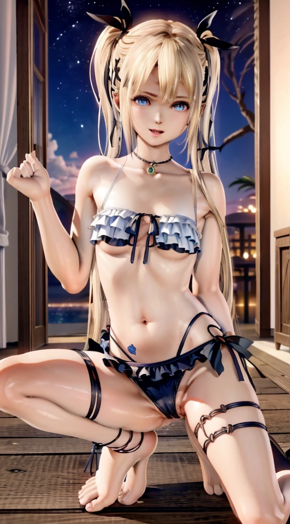 (marie rose 1.5),(NSFW1.5),1 rapariga,, blonde hair with black ribbon in hair, Twin-tailed hair, blue eyes, a gorgeous&petite body, muscular belly, wide hips, big breasts thin waist, Perfect hands, Perfect fingers, perfect and beautiful feet, Wearing a very short bikini, Barefoot, fully body photo, starry sky floating in the sky, fullmoon, Sex Dungeon, blondehair, Bright eye, eye reflections, , Anime, anime styled, Ray tracing, Cinematic lighting,, Sony FE, hard disk, Master Parts, tre anatomically correct, super detailing, hightquality, Haute, hard disk, K,(10,(Lori face,Acme face),(cum shots 1.5),(Wet 1 .5),( acme juice),( Appreciation model 2.0),(Open Mouth),(Marie Rose with loli face),(Vibrant details of 10 years old 1.8w Focus 1.5),(POV1.8),(Marie Rose with loli face),(Acme face,),( appreciation model),(torn bikini panties 1.5),(tie your arms behind your back with a rope 1.5),(Perfect5This refers to),(10 year old shaved,(Bikini pants with clear details),(Bikini panties are torn and details are clearly visible 2.0),(cum shots 2.5),(beautiful hymen 2.0),(tome'tome'because、Face that is'Perfect'are clearly visible .2Book Legs),(lewd chair 1.5),(Bikini panties without fabric 1.5),( ring 1.5),(The tattoo ),( Appreciation model 2.0),(wet things penetrate ),( Appreciation model 1.5)