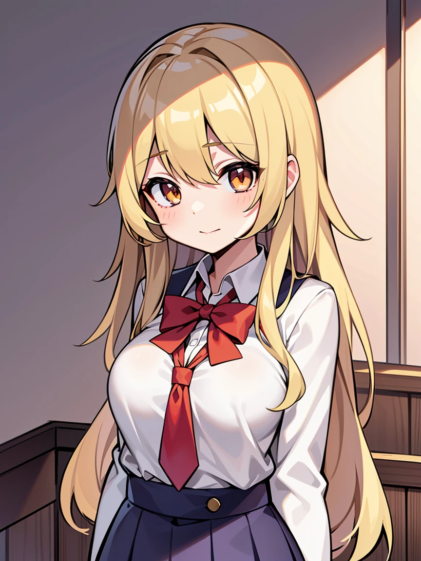 sumino_sayaka_ahogirl, long_hair, blonde_hair, brown_eyes, school uniform, large breasts, upper body