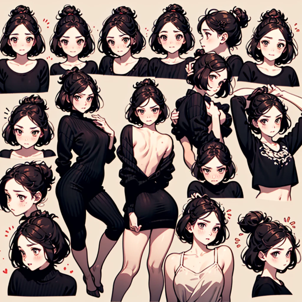 (((best quality: 1.4))), ((Super Detalhe: 1.4)), Hyper detailed gouache portrait of a beautiful neongirlface woman with red lips and a black outfit, pintura digital, Cartoon, Realistic, pacote de emojis，(9 emojis，Folha de emojis，Alinhar arranjo)，9 poses and expressions（rage，espanto，Divirta-se，arousal，grandes risos，doubt，irritado，Touch your head，Moe de venda, esperar），anthropomorphic style，Estilo Disney，black strokes，9 different emotions，9 poses and expressions，8k