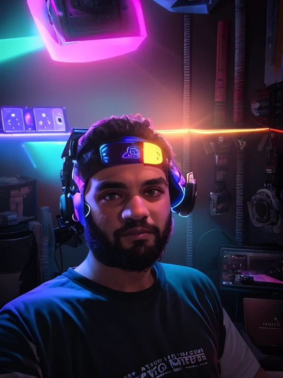There's a man wearing headphones and a sweatshirt sitting at a table, Streamer do Twitch / Jogador , foto de perfil 1024px, Streamer do Twitch, com fones de ouvido, usando um fone de ouvido para jogos, imagem frontal, Anton Fadeev 8 K, usando fone de ouvido para jogos, Msxotto, imagem de qualidade muito alta,Razer, risco na sombrancelha