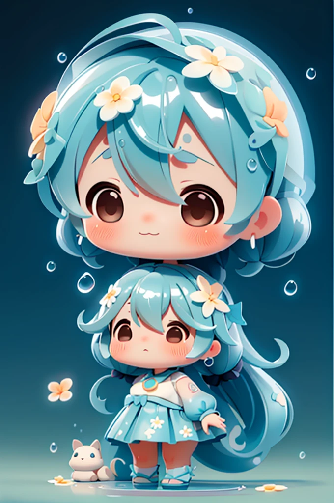 fotoRealista、Doll standing in front of painting(Nendroid)、Water droplets on the cheeks、Cara de canto feliz、Sengai、Pixiv、RococoStyle、dollfie sonho、aquarela Nendoroid、(High Definition Figure)、Seda iridescente fluindo、para cima do rosto、De olho、bikini swimsuit(with floral pattern)、There are also flowers in front of the Nendroids、flower petals、water dripping、Shot through a glass full of water droplets.、season!!: 夏天☀ 🍂