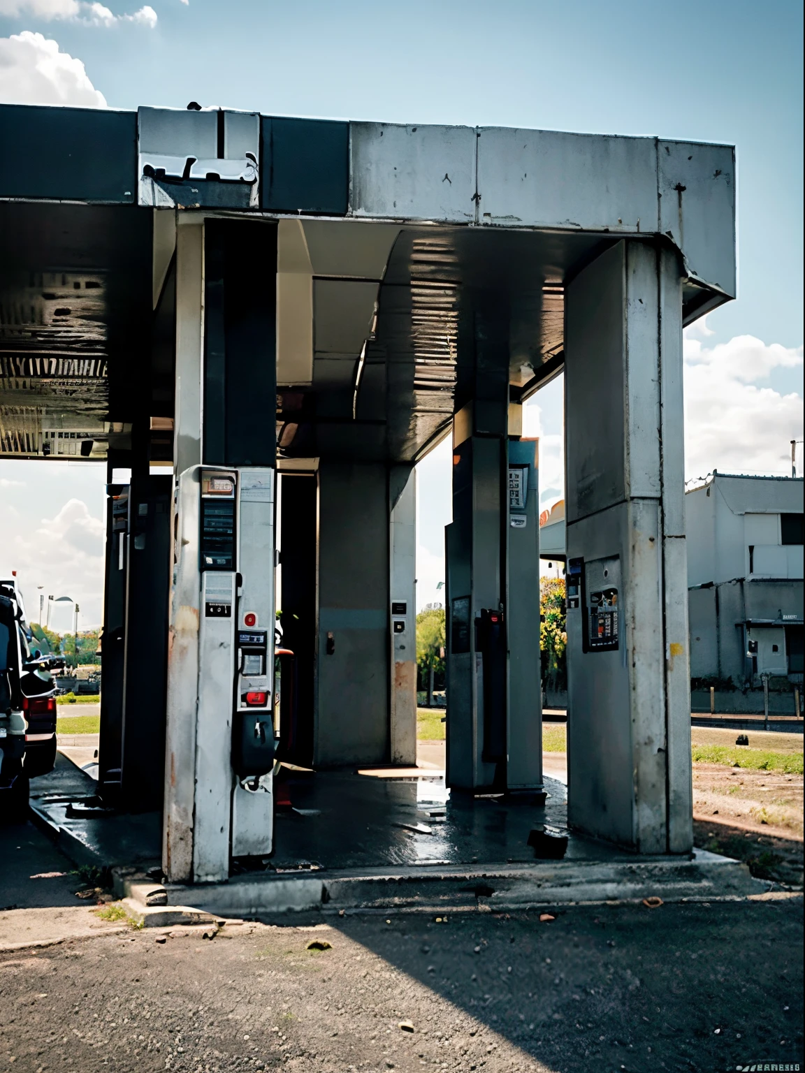 Vale do Monumento,Gas station,gas station abandoned, cubismo,Yayoi Kusama,A teoria da relatividade de Escher,Distance vision, lente 0.5x, Lente WD165 0.5x, lente ISO,dramatic light,stereoscopic,beautiful composition,tmasterpiece,detalhes detalhados,K HD | | | | |,Pontes urbanas, fundo degrade em vermelho e preto