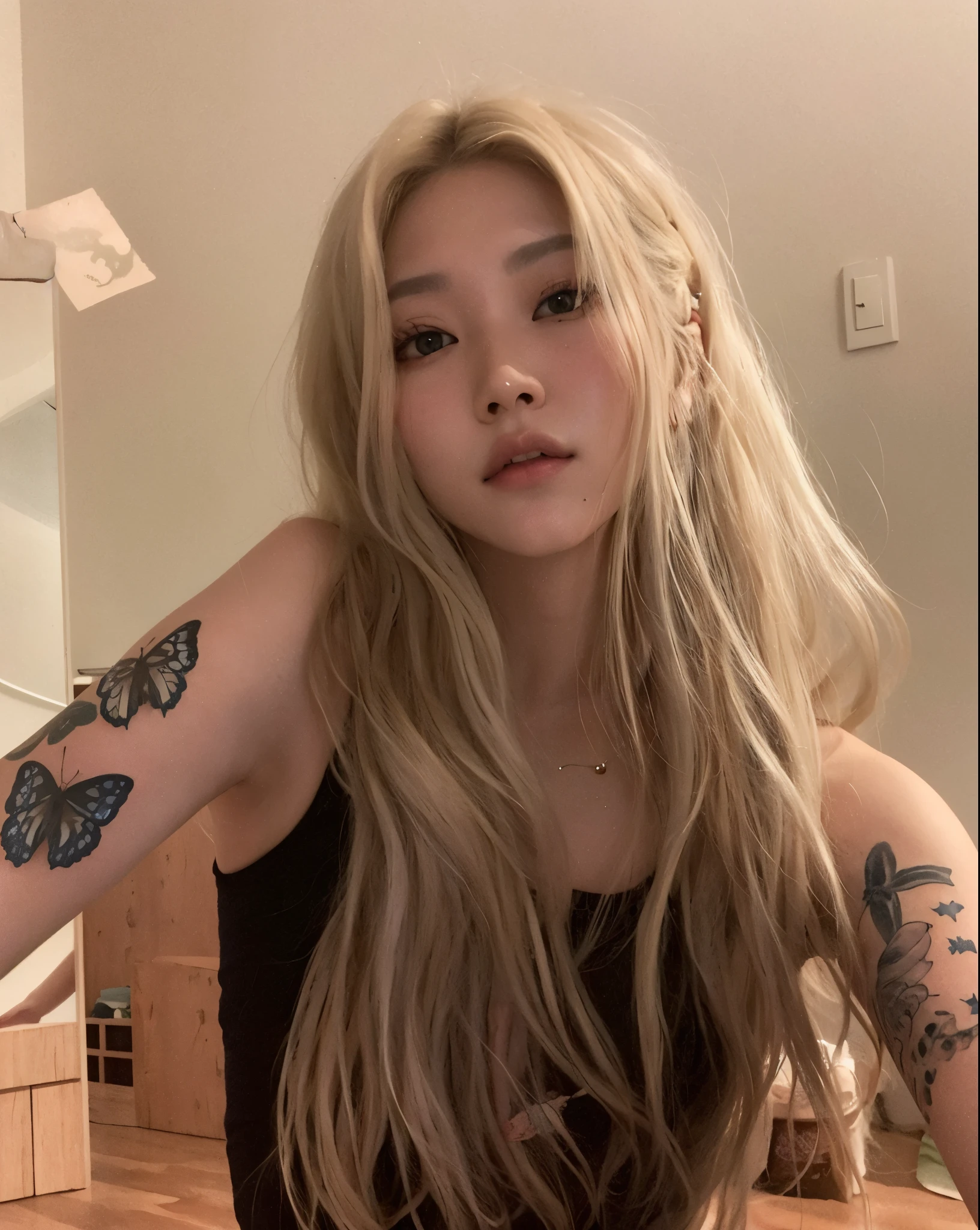 Blonde woman with long hair and butterfly tattoo on arm, Cl, Parque Roseanne do Blackpink, TaeJune Kim, Heonhwa Choe, jossi do blackpink, foto de perfil, de taiwanesa com tatuagens, imagem de perfil, meninana, Jaeyeon Nam, Shikami, linda Delphine, com cabelos longos brancos, Artista coreano, Ulzzang, ava max