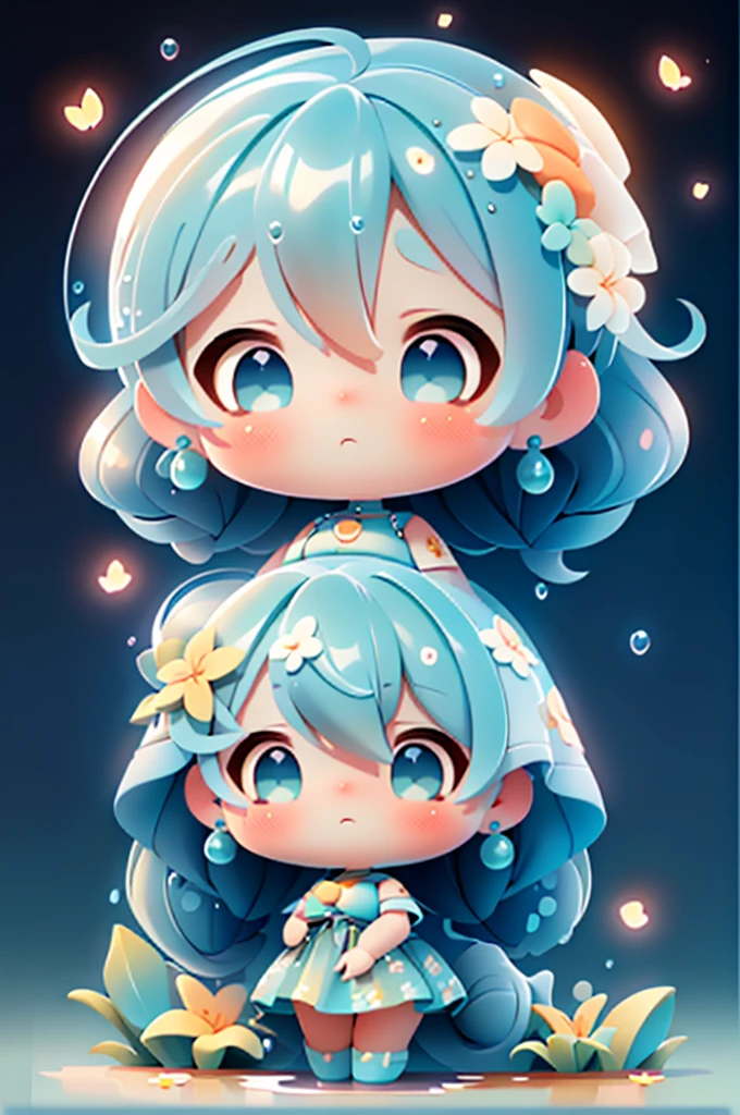 Fotorealista、Doll standing in front of painting(Nendroid)、Water droplets on the cheeks、Cara de canto feliz、Sengai、Pixiv、RococoStyle、dollfie sonho、aquarela Nendoroid、(High Definition Figure)、Seda iridescente fluindo、para cima do rosto、De olho、bikini swimsuit(with floral pattern)、There are also flowers in front of the Nendroids、flower petals、water dripping、Shot through a glass full of water droplets.、season!!: 夏天☀ 🍂