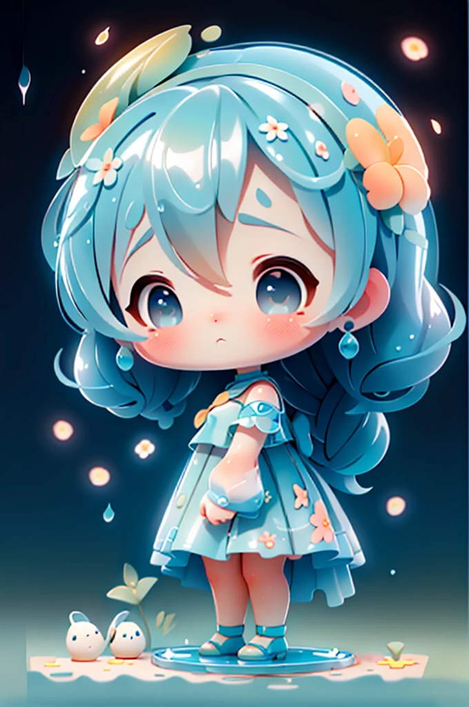 Fotorealista、Doll standing in front of painting(Nendroid)、Water droplets on the cheeks、Cara de canto feliz、Sengai、Pixiv、RococoStyle、dollfie sonho、aquarela Nendoroid、(High Definition Figure)、Seda iridescente fluindo、para cima do rosto、De olho、bikini swimsuit(with floral pattern)、There are also flowers in front of the Nendroids、flower petals、water dripping、Shot through a glass full of water droplets.、season!!: 夏天☀ 🍂