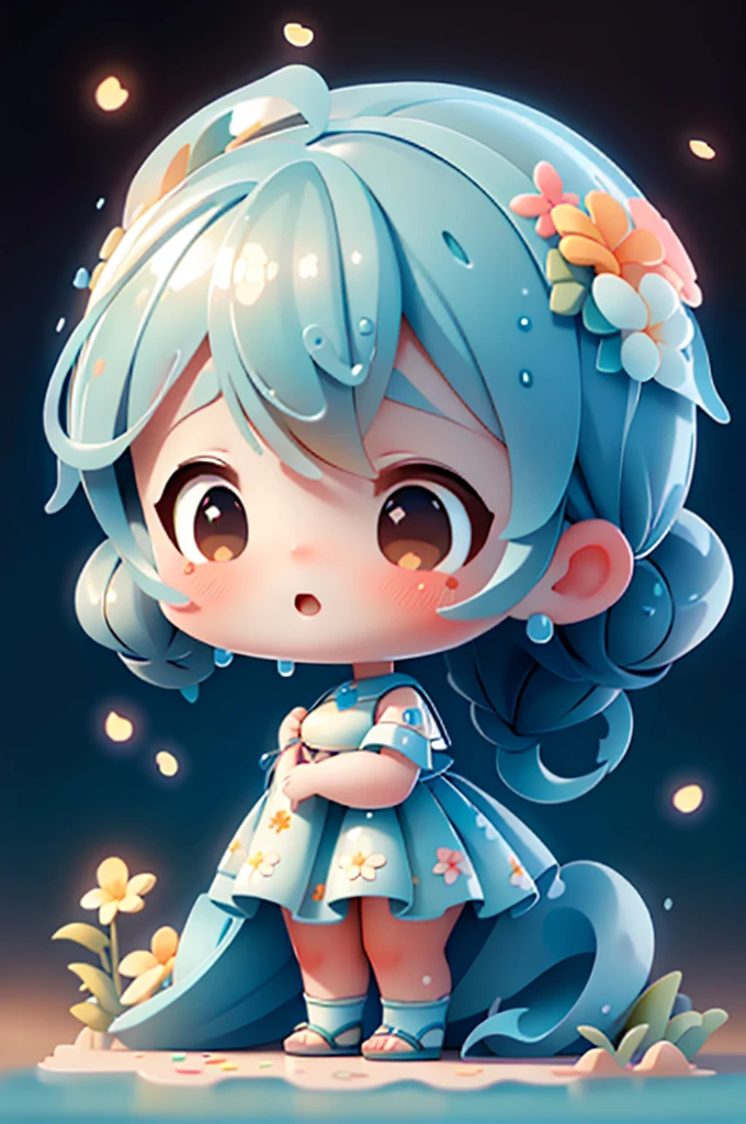 Fotorealista、Doll standing in front of painting(Nendroid)、Water droplets on the cheeks、Cara de canto feliz、Sengai、Pixiv、RococoStyle、dollfie sonho、aquarela Nendoroid、(High Definition Figure)、Seda iridescente fluindo、para cima do rosto、De olho、bikini swimsuit(with floral pattern)、There are also flowers in front of the Nendroids、flower petals、water dripping、Shot through a glass full of water droplets.、season!!: 夏天☀ 🍂