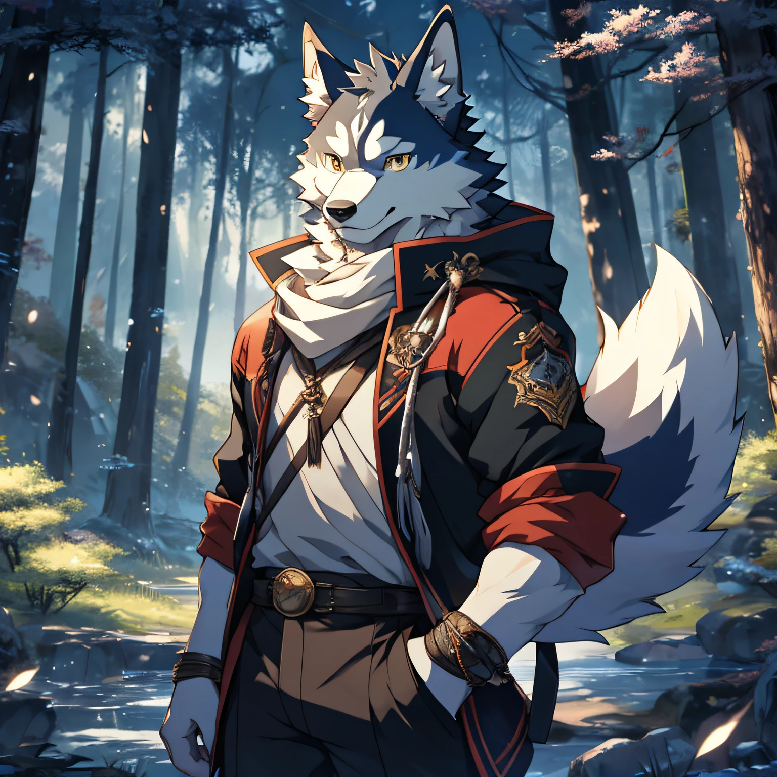 Solo, ((husky, Guy,man,Man's)), Yellow eyes, Smile, ((Attentive eyes)), ((Detailed eyes:1.2)),
(((dressed casually))), Jacket,
Enchanted forest at night illuminated by glowing mushrooms, Fantasy World,
Upper body,
((Very beautiful anime)),
(((Perfect Anatomy))), (((exact physics))), (((Best Quality))), (((masutepiece))), ((ultra-detailliert)), ((High resolution)), ((Illustration)), ((stunning art)), ((Unity 8k壁纸)), ((nffsw)), ((16 K)), (2023, Anime style), (very popular art style)
